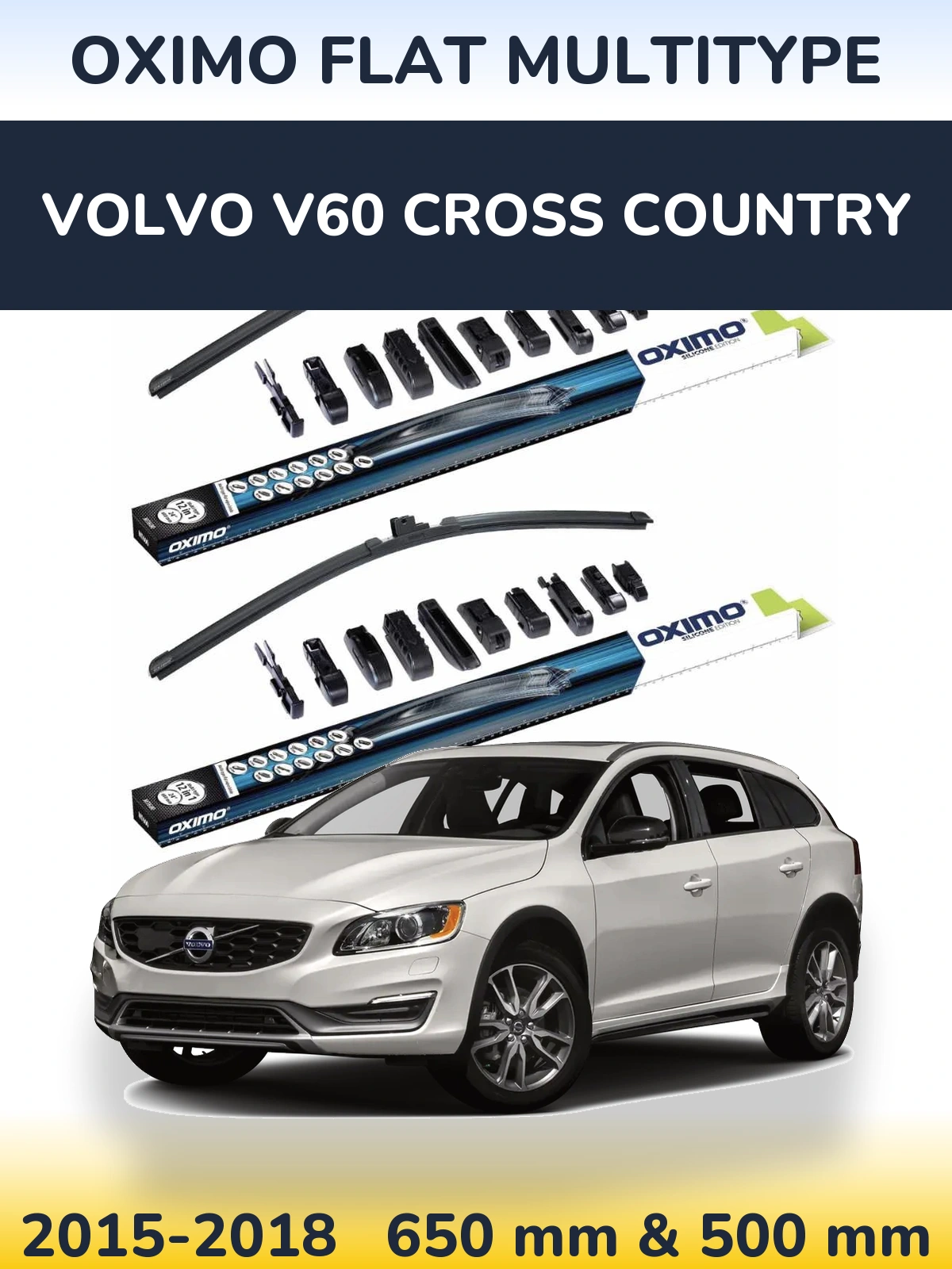 Komplet przednich wycieraczek Oximo Flat MultiType 650 & 500 mm do Volvo V60 Cross Country 2015-2018