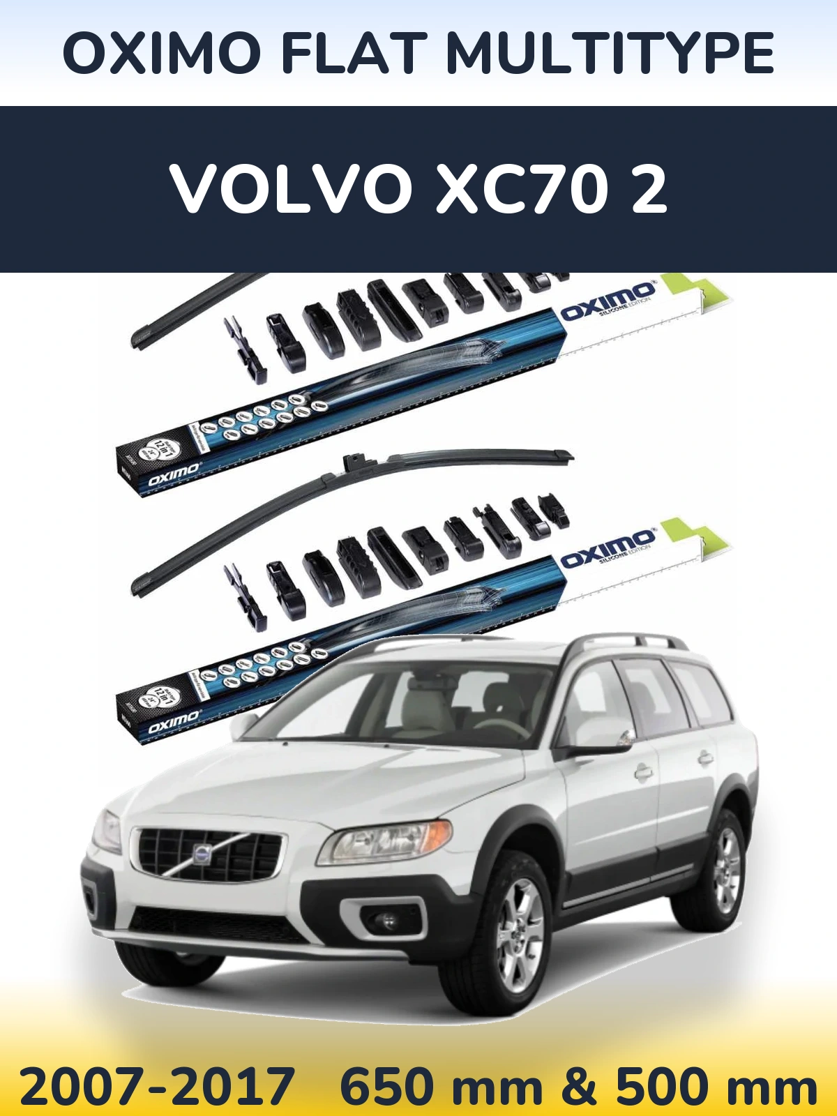Front wiper blade set Oximo Flat MultiTypee 650 & 500 mm for Volvo XC70 2 2007-2017