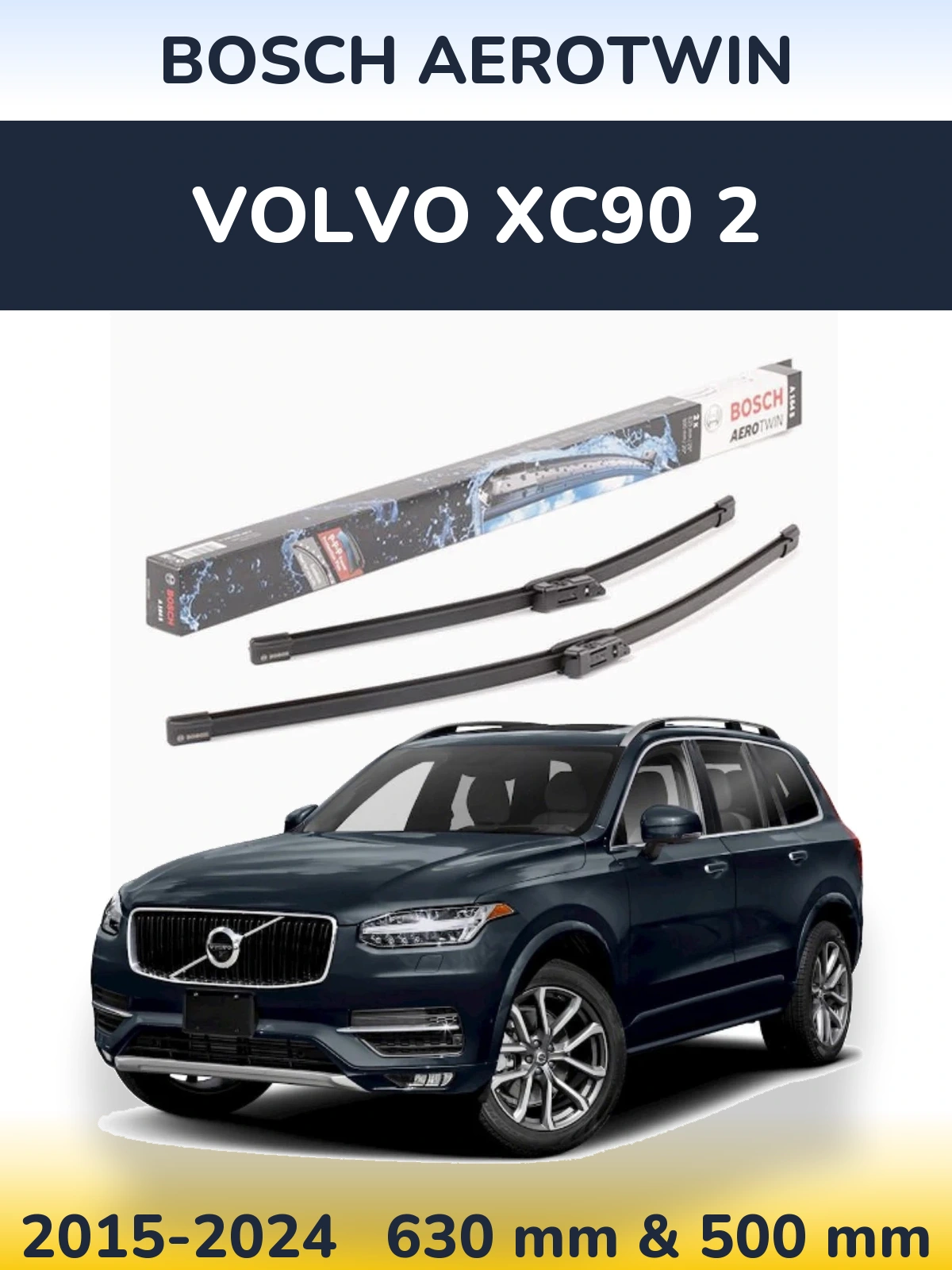 Front wiper blade set BOSCH AeroTwin 630 & 500 mm for Volvo XC90 2 2015-2024