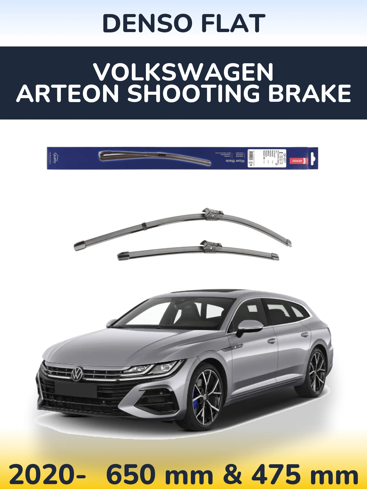 Комплект передних дворников Denso Flat 650 & 475 мм для Volkswagen Arteon Shooting Brake 2020-2026