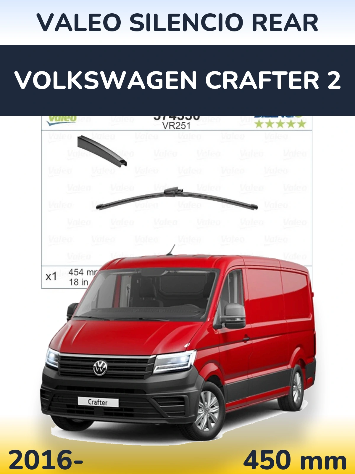 Rear wiper blade Valeo Silencio Rear 454 mm for Volkswagen Crafter 2 2016-2026