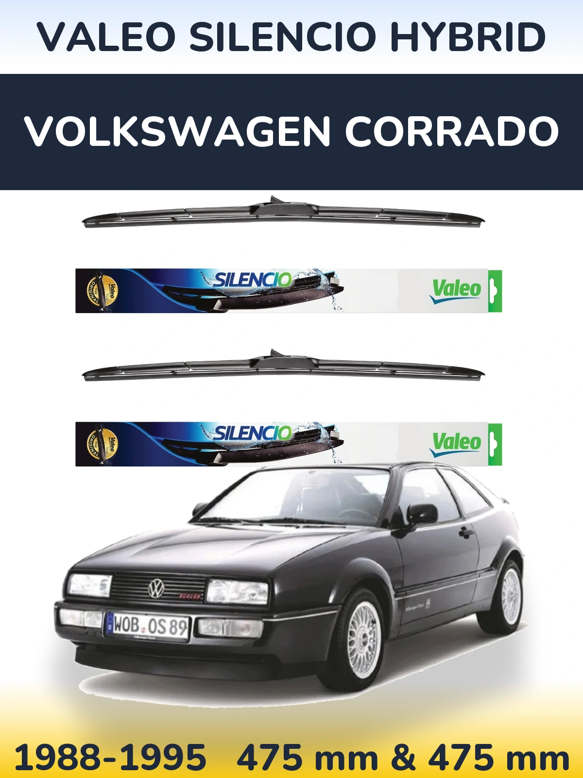 Комплект передних дворников Valeo Silencio Hybrid 475 & 475 мм для Volkswagen Corrado 1988-1995