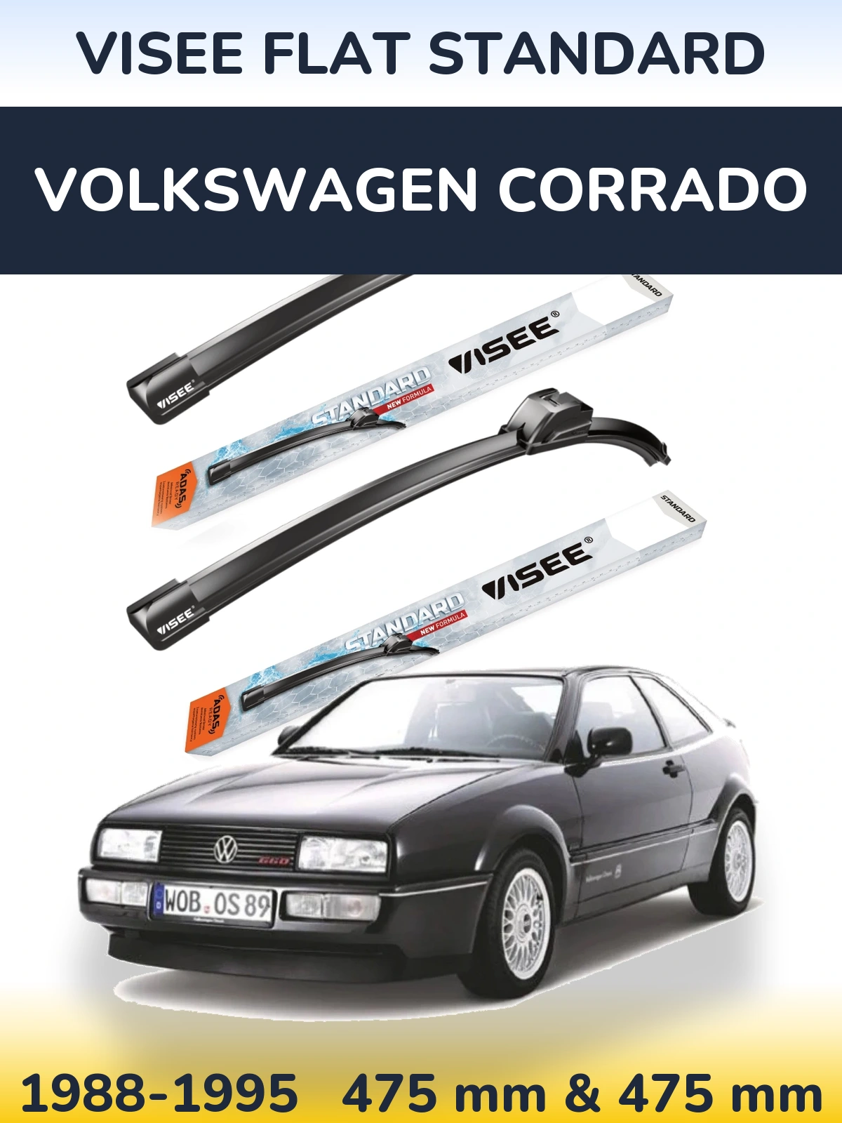 Комплект передних дворников VISEE FLAT STANDARD 475 & 475 мм для Volkswagen Corrado 1988-1995