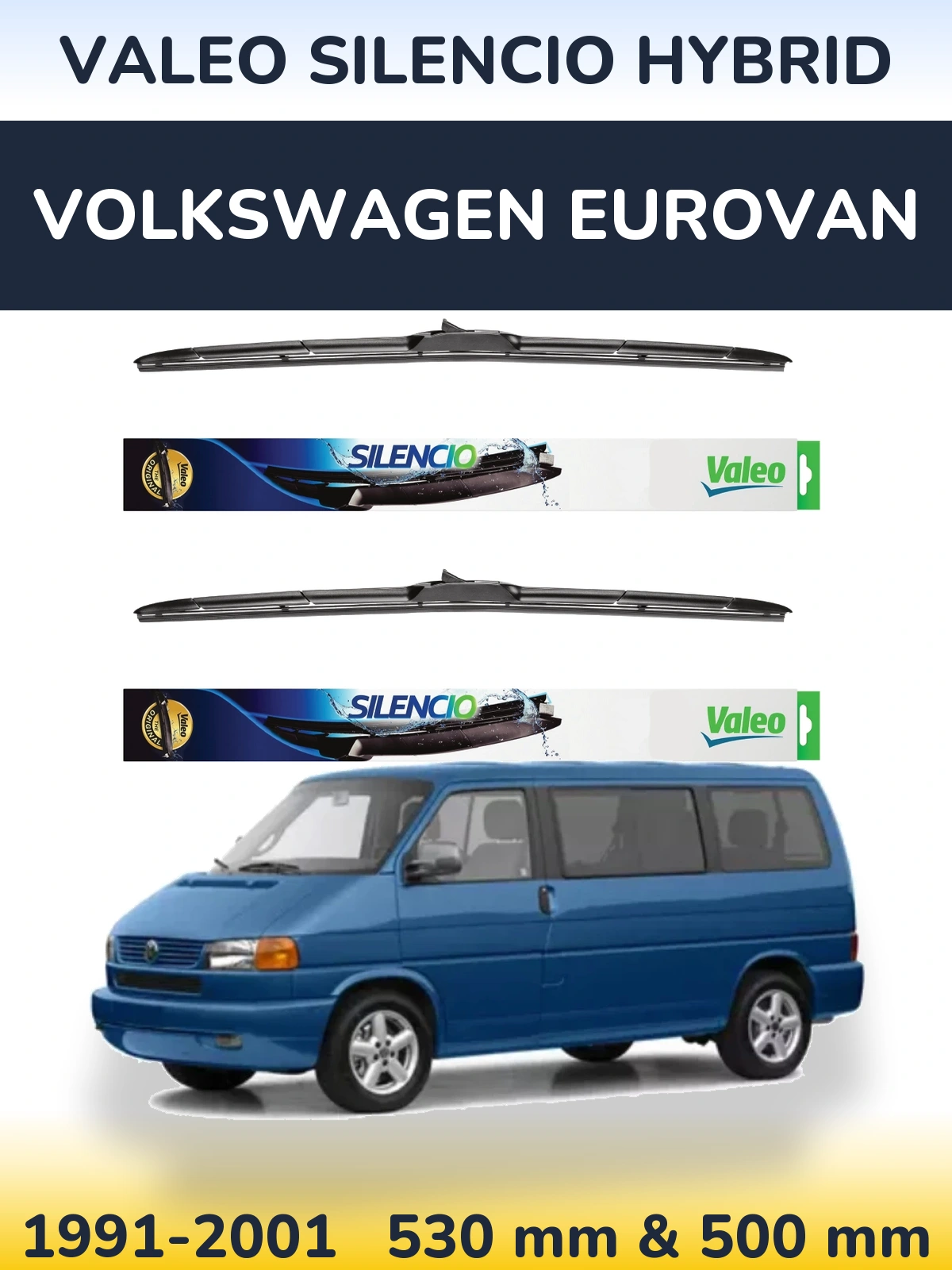 Комплект передних дворников Valeo Silencio Hybrid 530 & 500 мм для Volkswagen Eurovan 1991-2001