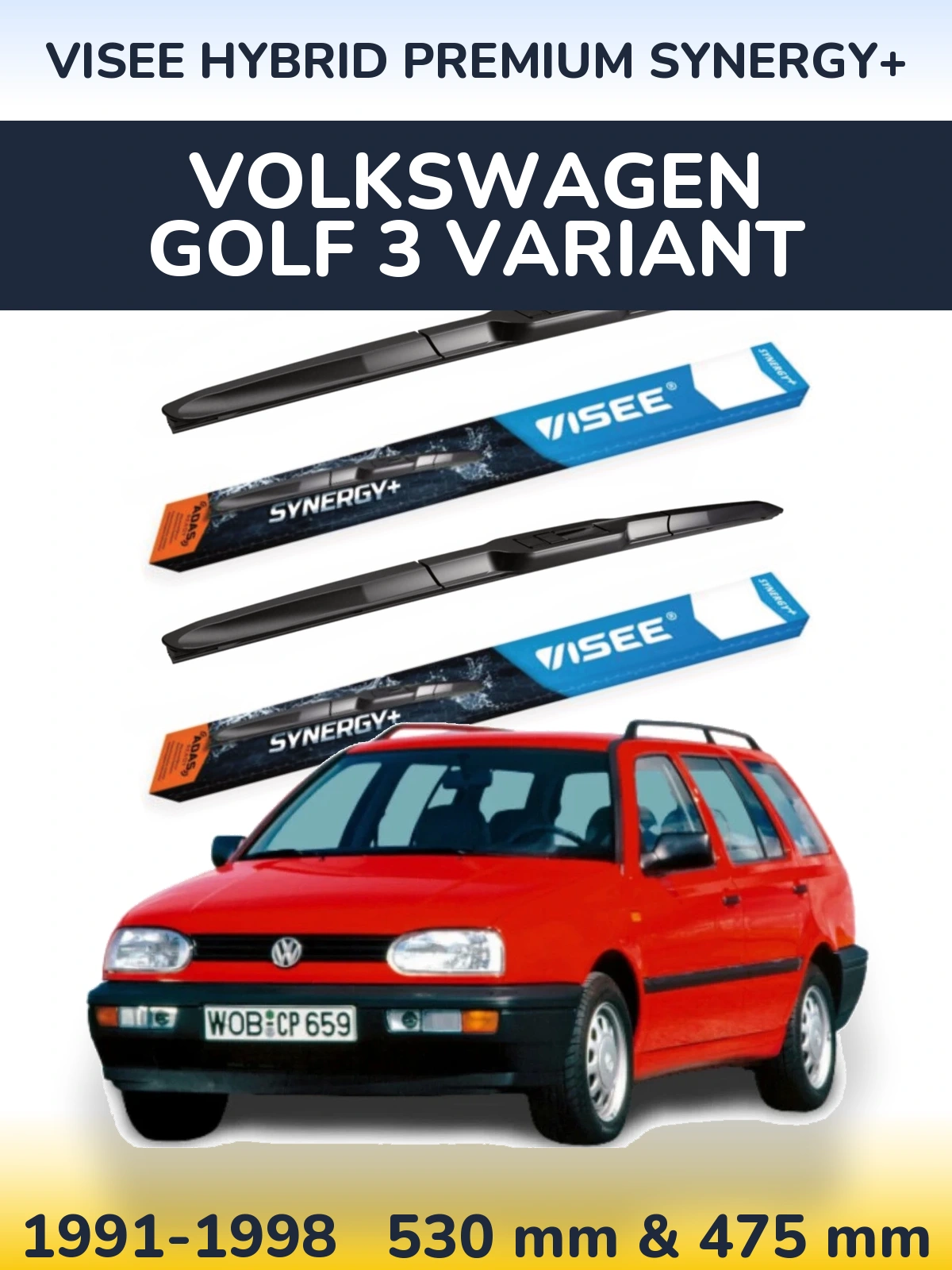 Комплект передних дворников VISEE HYBRID PREMIUM SYNERGY+ 530 & 475 мм для Volkswagen Golf 3 Variant 1991-1998