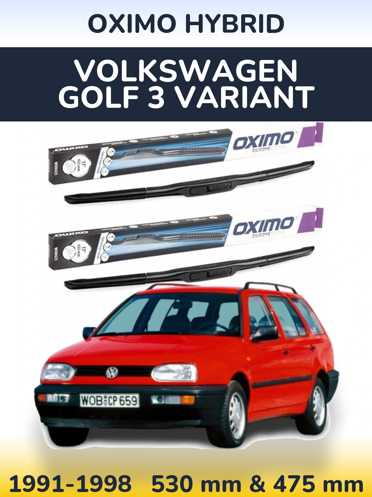 Комплект передних дворников Oximo Hybrid 530 & 475 мм для Volkswagen Golf 3 Variant 1991-1998