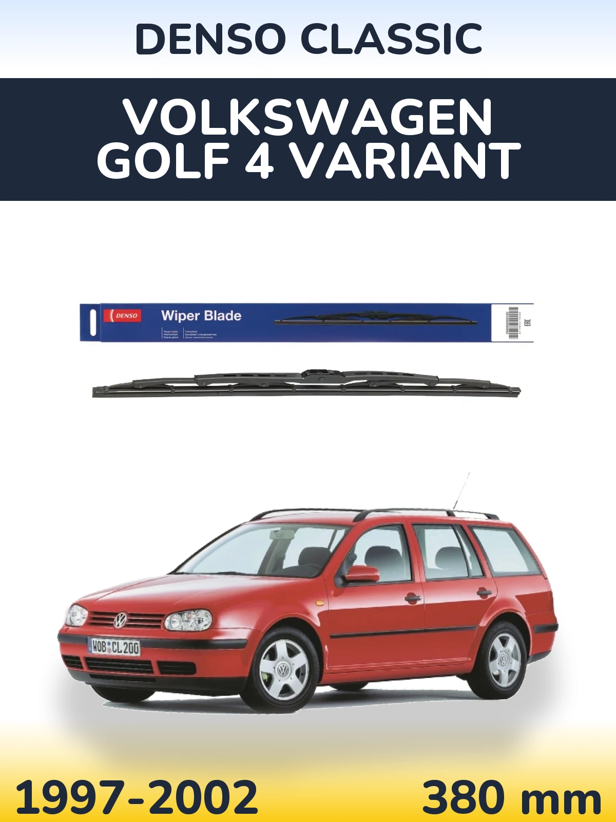 Rear wiper blade Denso Classic 380 mm for Volkswagen Golf 4 Variant 1997-2002