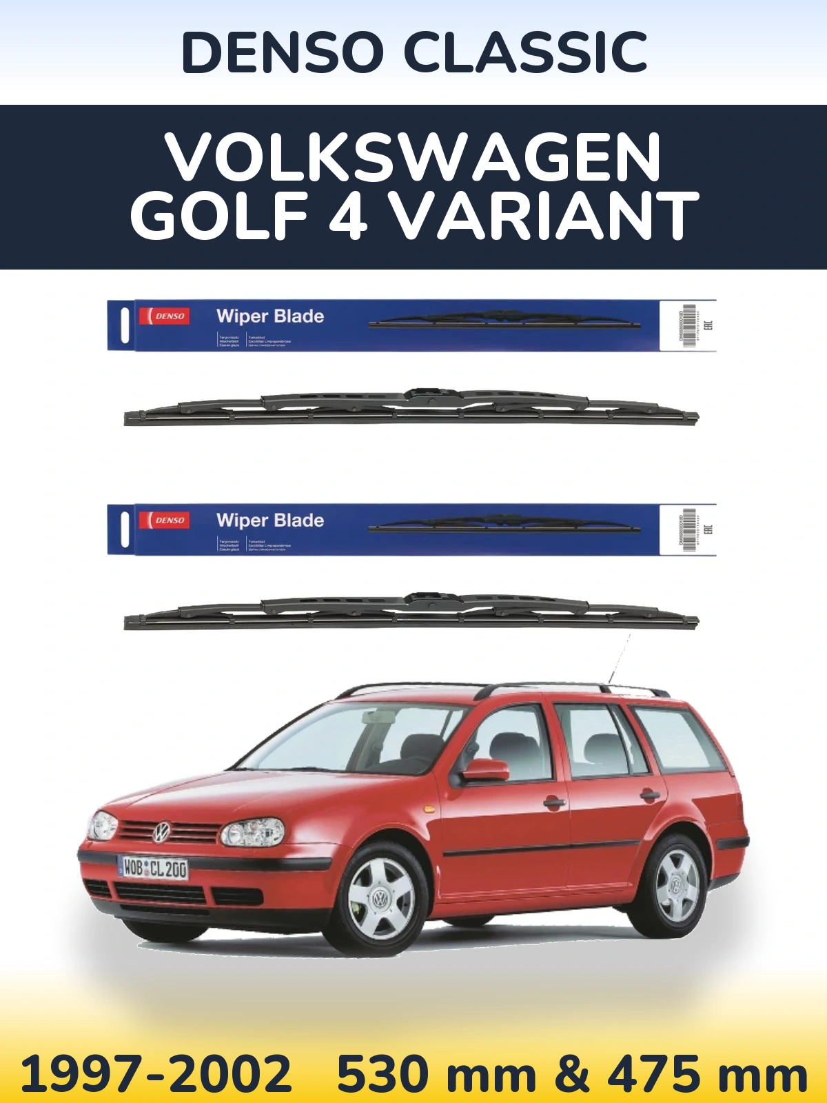 Комплект передних дворников Denso Classic 530 & 475 мм для Volkswagen Golf 4 Variant 1997-2002