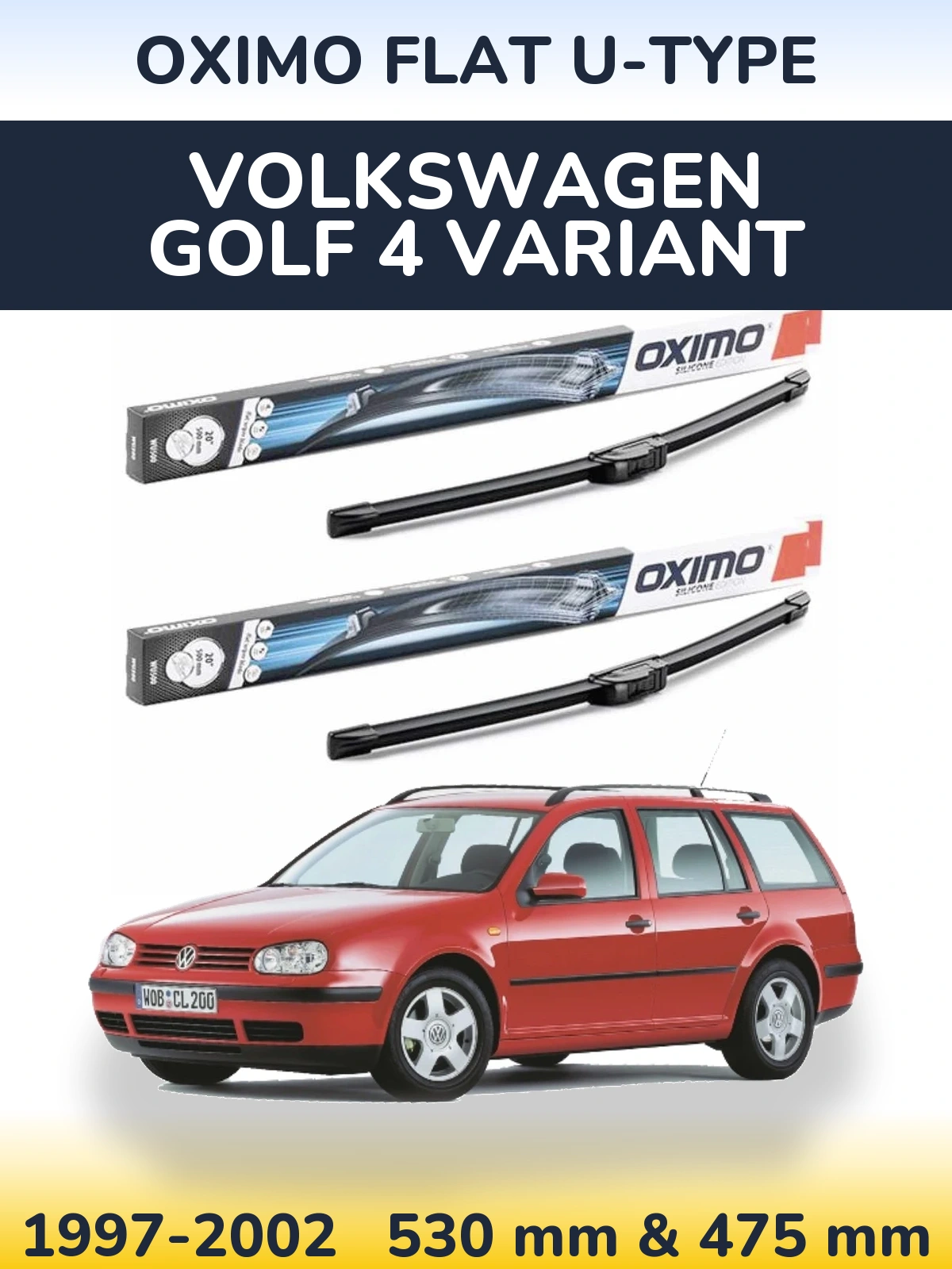 Komplet przednich wycieraczek Oximo Flat U-type 530 & 475 mm do Volkswagen Golf 4 Variant 1997-2002