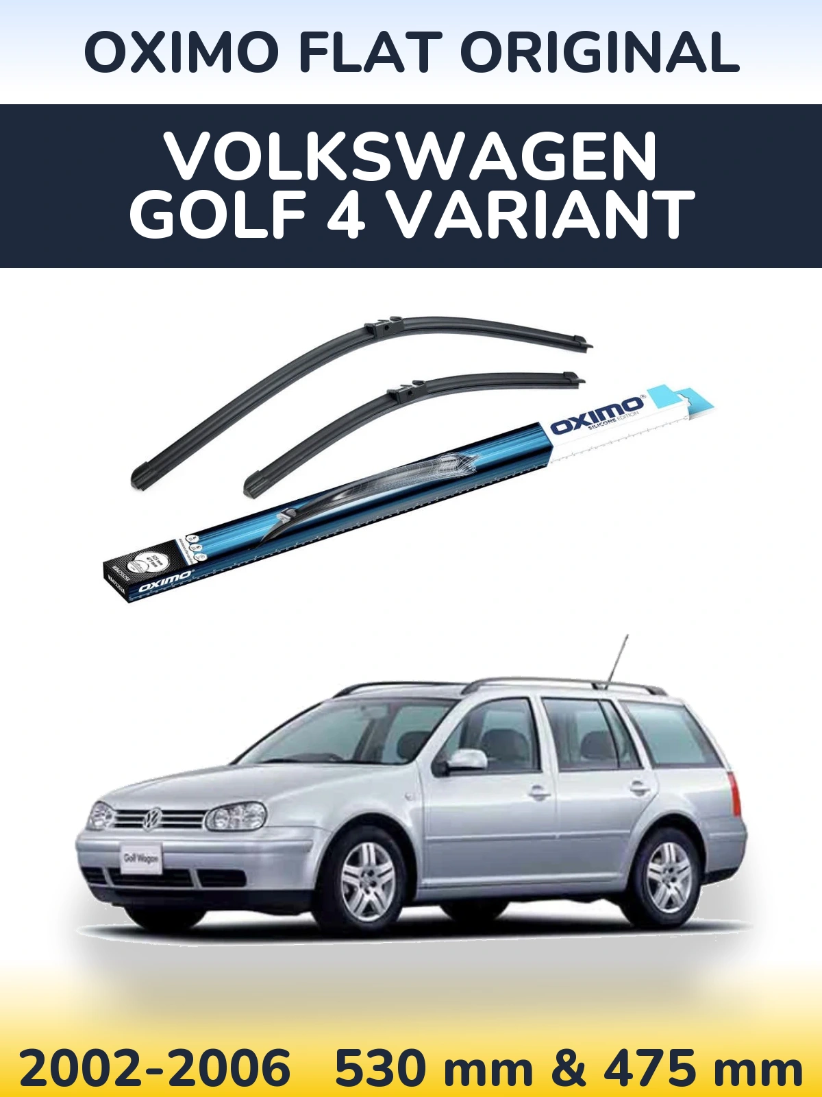 Комплект передних дворников Oximo Flat Original 530 & 475 мм для Volkswagen Golf 4 Variant 2002-2006