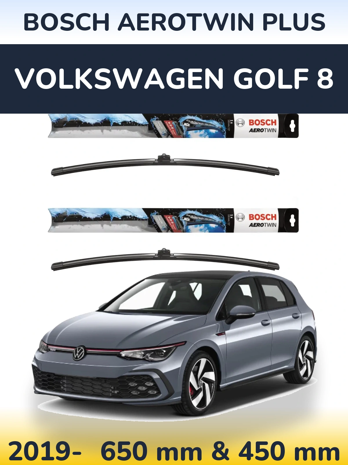 Komplet przednich wycieraczek BOSCH AeroTwin Plus 650 & 450 mm do Volkswagen Golf 8 2019-2026
