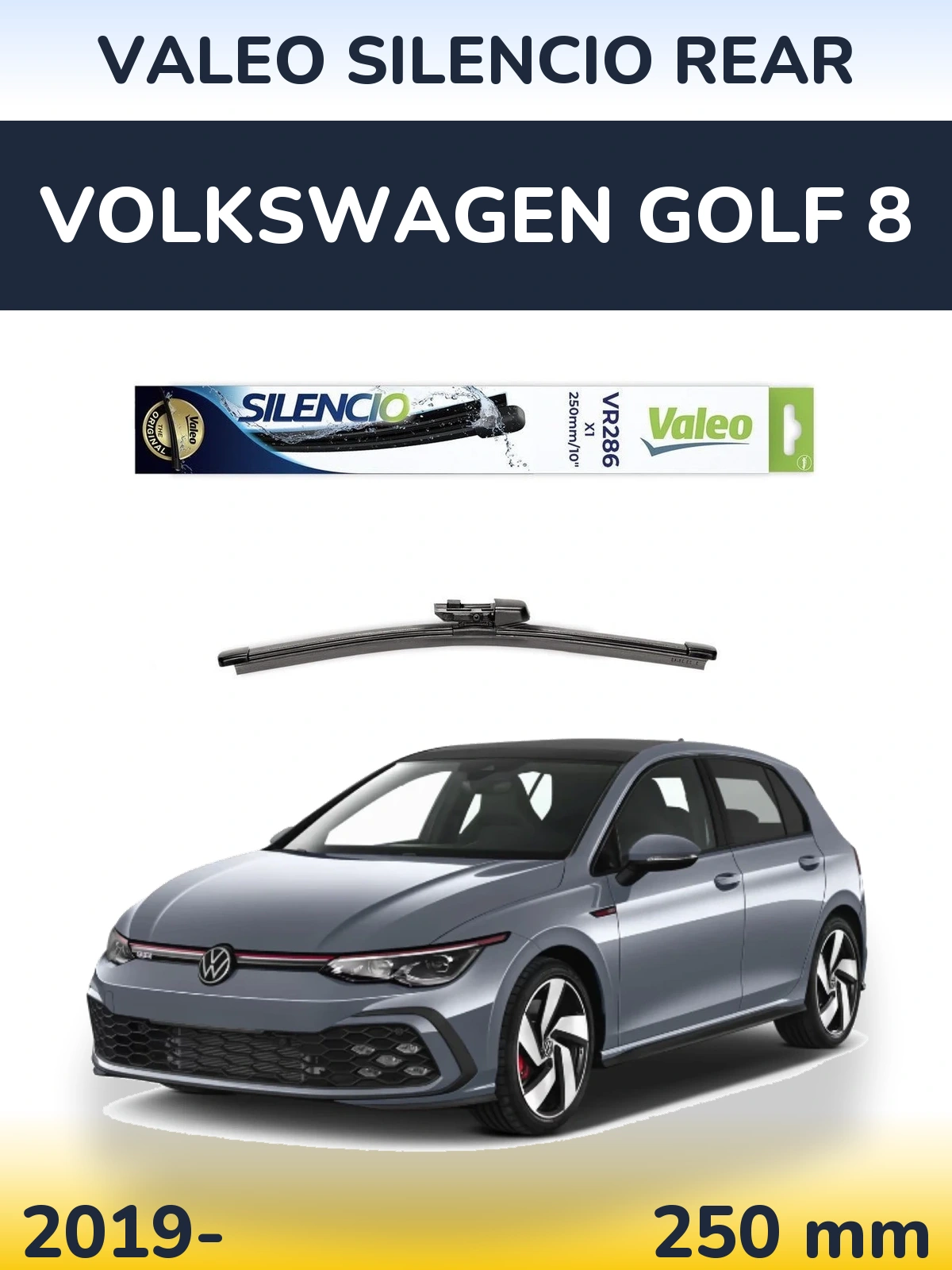 Rear wiper blade Valeo Silencio Rear 250 mm for Volkswagen Golf 8 2019-2026