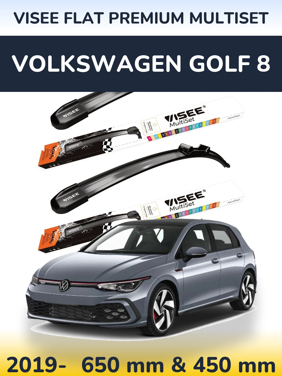 Komplet przednich wycieraczek VISEE FLAT PREMIUM MultiSet 650 & 450 mm do Volkswagen Golf 8 2019-2026