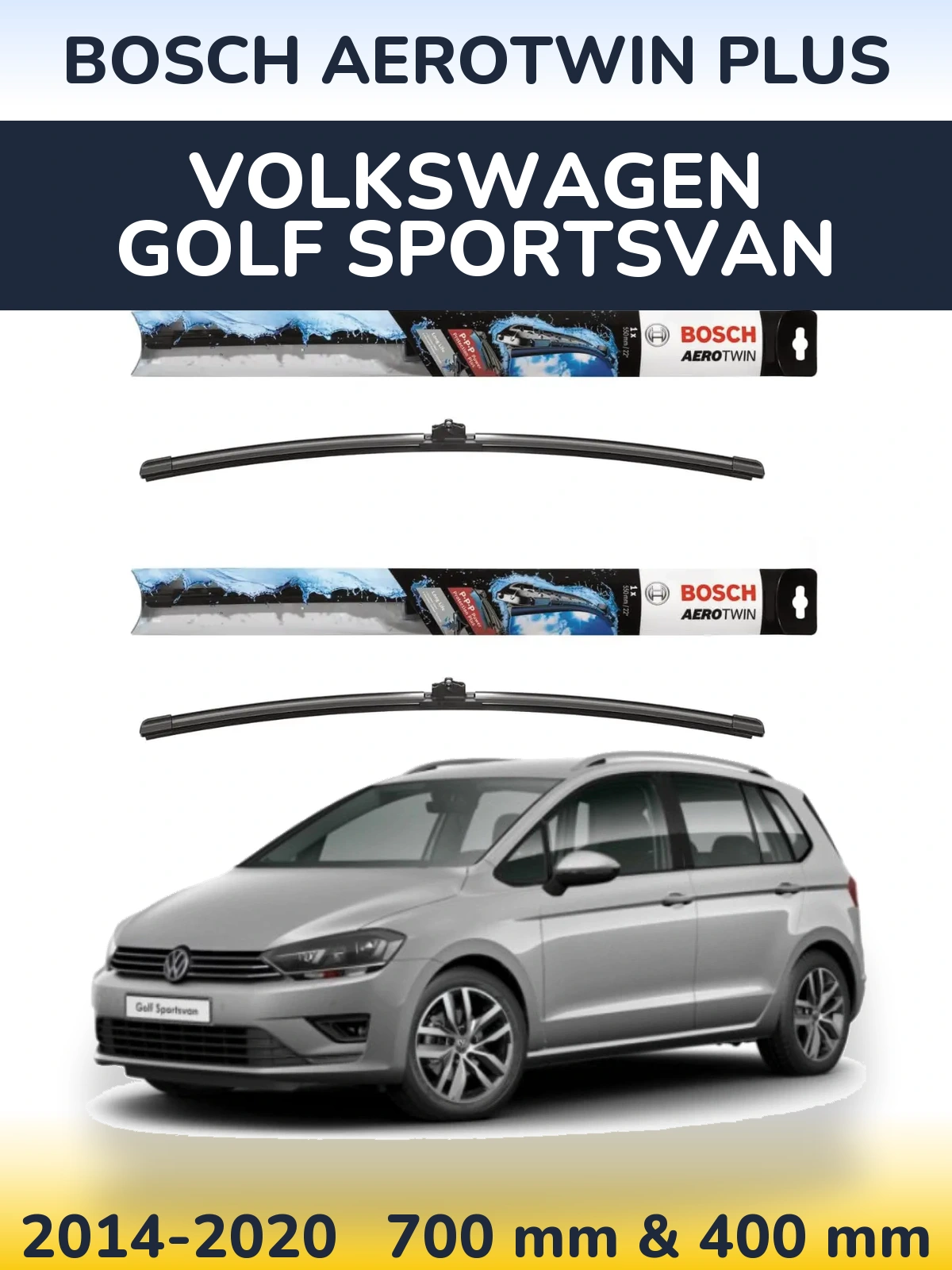 Комплект передних дворников BOSCH AeroTwin Plus 700 & 400 мм для Volkswagen Golf Sportsvan 2014-2020