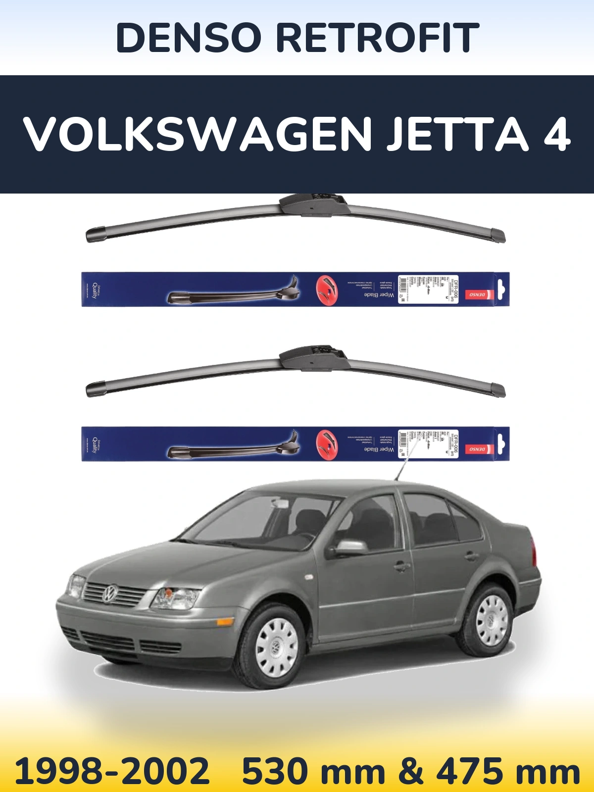Komplet przednich wycieraczek Denso Retrofit 530 & 475 mm do Volkswagen Jetta 4 1998-2002