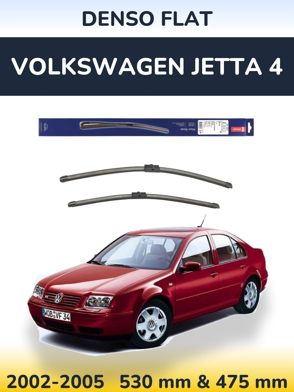 Front wiper blade set Denso Flat 530 & 475 mm for Volkswagen Jetta 4 2002-2005
