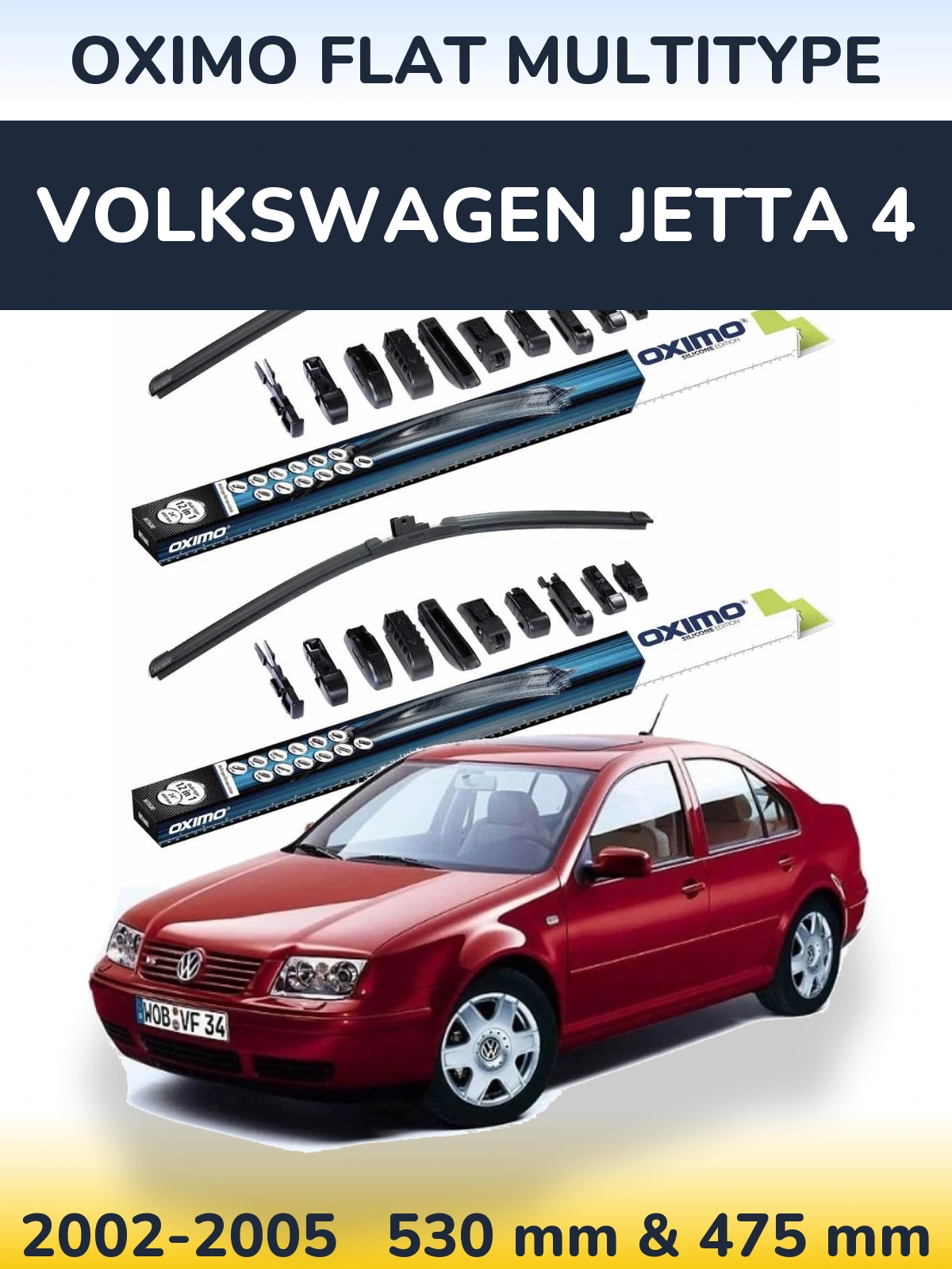 Комплект передних дворников Oximo Flat MultiТипe 530 & 475 мм для Volkswagen Jetta 4 2002-2005
