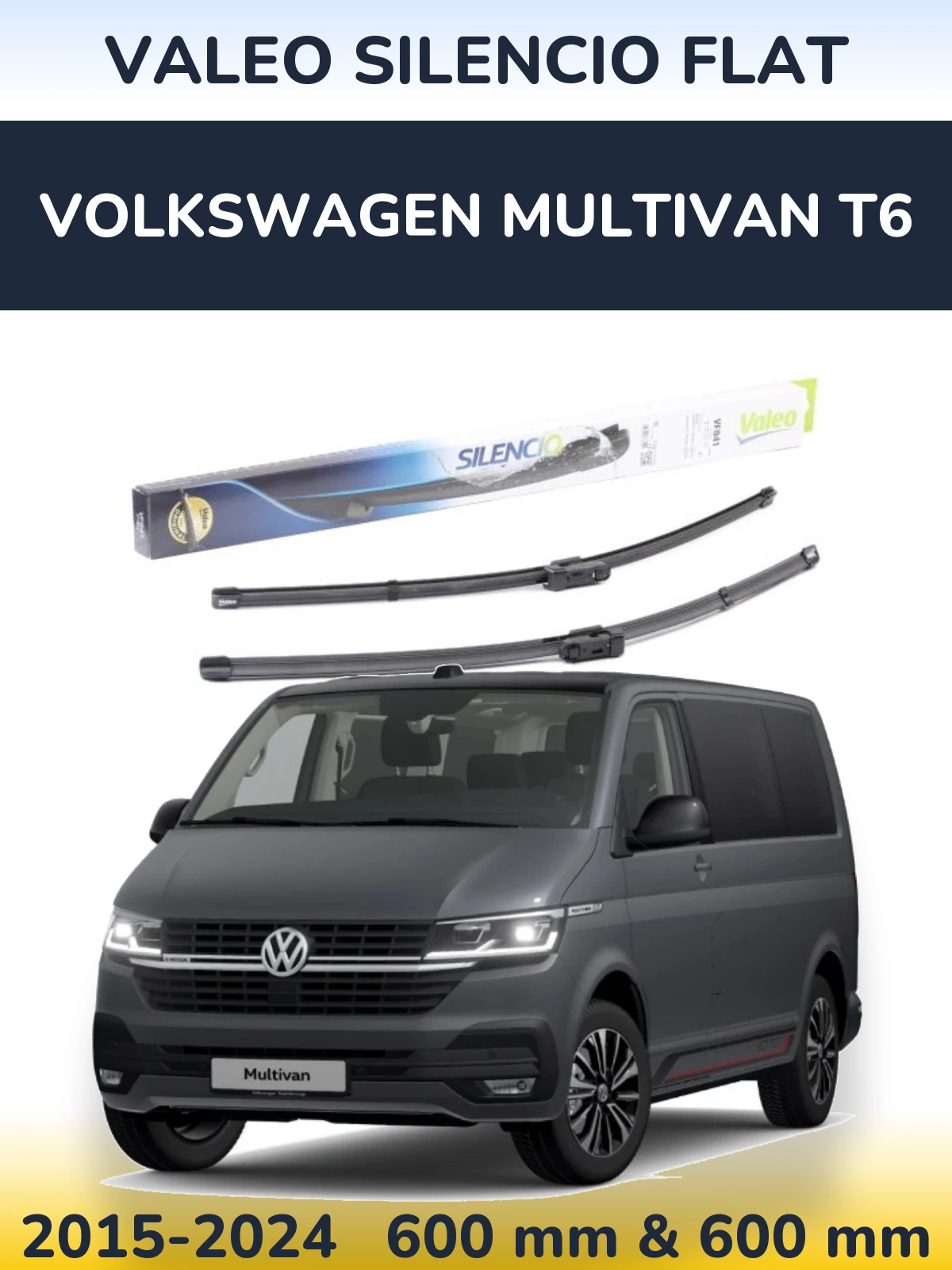 Комплект передних дворников Valeo Silencio Flat 600 & 600 мм для Volkswagen Multivan T6 2015-2024