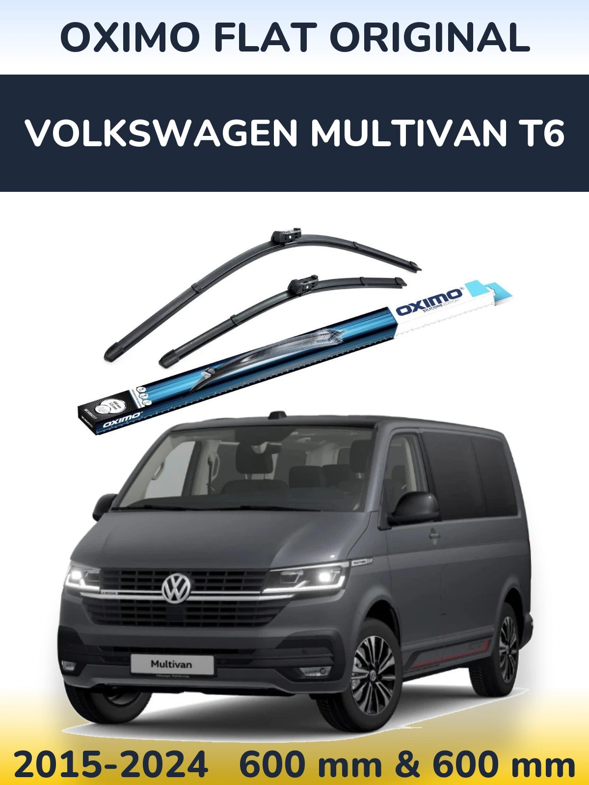 Комплект передних дворников Oximo Flat Original 600 & 600 мм для Volkswagen Multivan T6 2015-2024