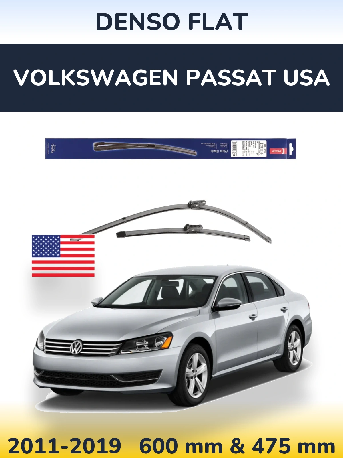 Komplet przednich wycieraczek Denso Flat 600 & 475 mm do Volkswagen Passat USA 2011-2019