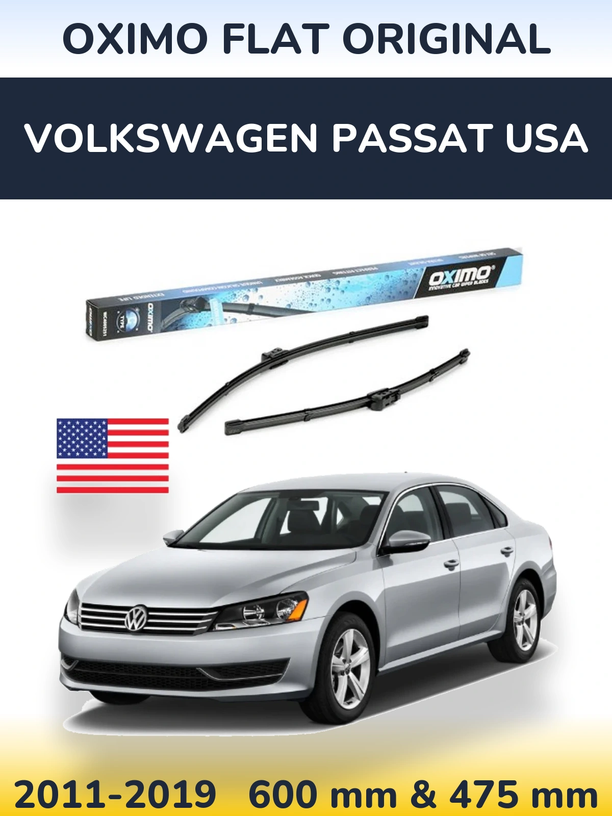 Komplet przednich wycieraczek Oximo Flat Original 600 & 475 mm do Volkswagen Passat USA 2011-2019