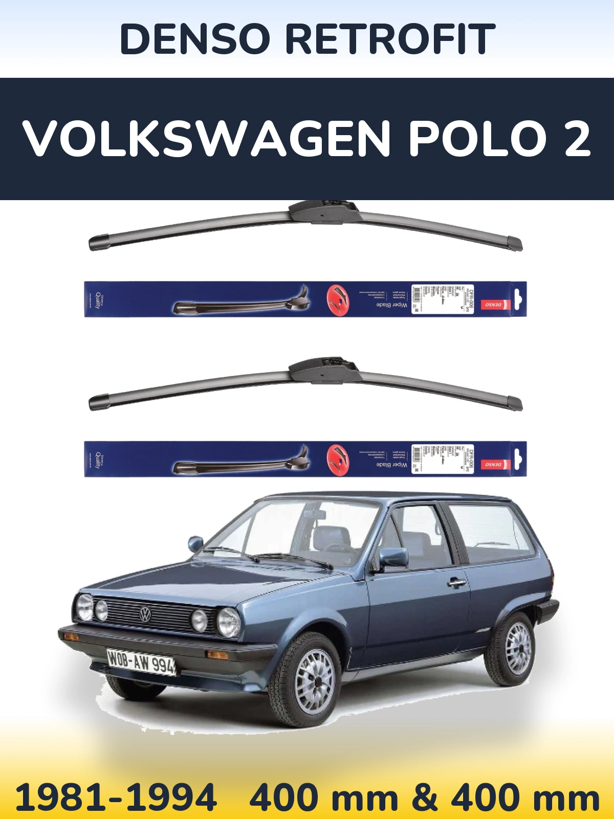 Komplet przednich wycieraczek Denso Retrofit 400 & 400 mm do Volkswagen Polo 2 1981-1994