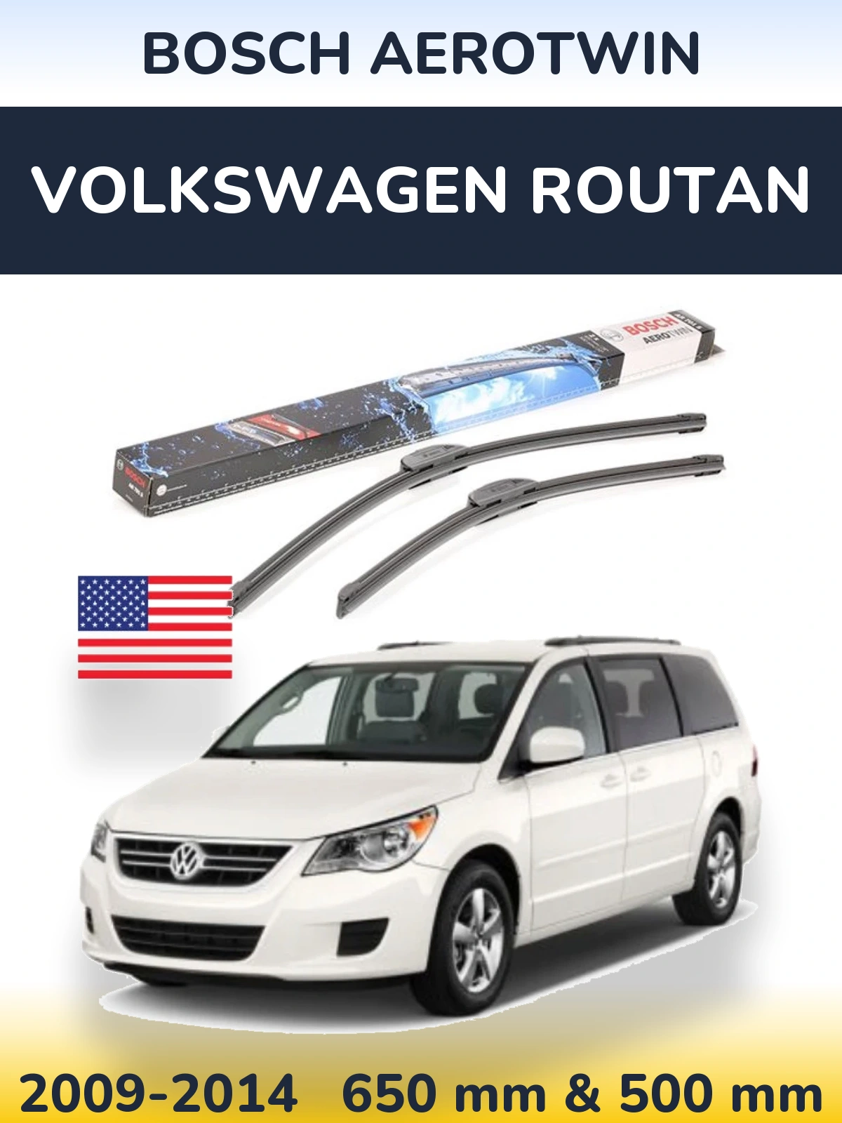 Комплект передних дворников BOSCH AeroTwin 650 & 500 мм для Volkswagen Routan 2009-2014