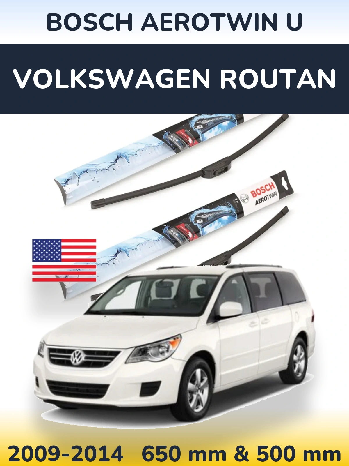 Komplet przednich wycieraczek BOSCH AeroTwin U 650 & 500 mm do Volkswagen Routan 2009-2014