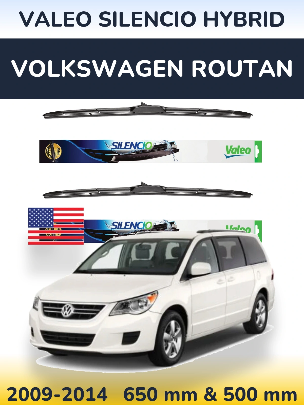 Komplet przednich wycieraczek Valeo Silencio Hybrid 650 & 500 mm do Volkswagen Routan 2009-2014