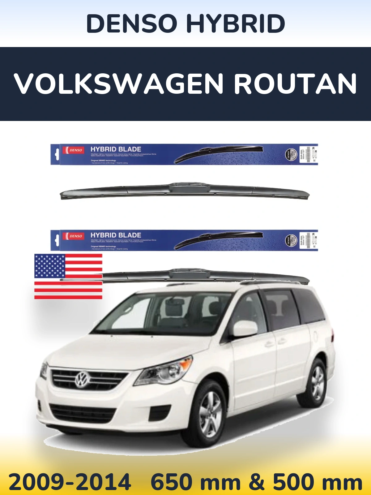 Komplet przednich wycieraczek Denso Hybrid 650 & 500 mm do Volkswagen Routan 2009-2014