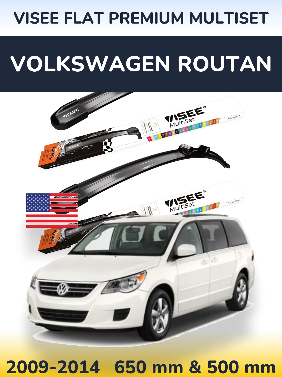 Komplet przednich wycieraczek VISEE FLAT PREMIUM MultiSet 650 & 500 mm do Volkswagen Routan 2009-2014