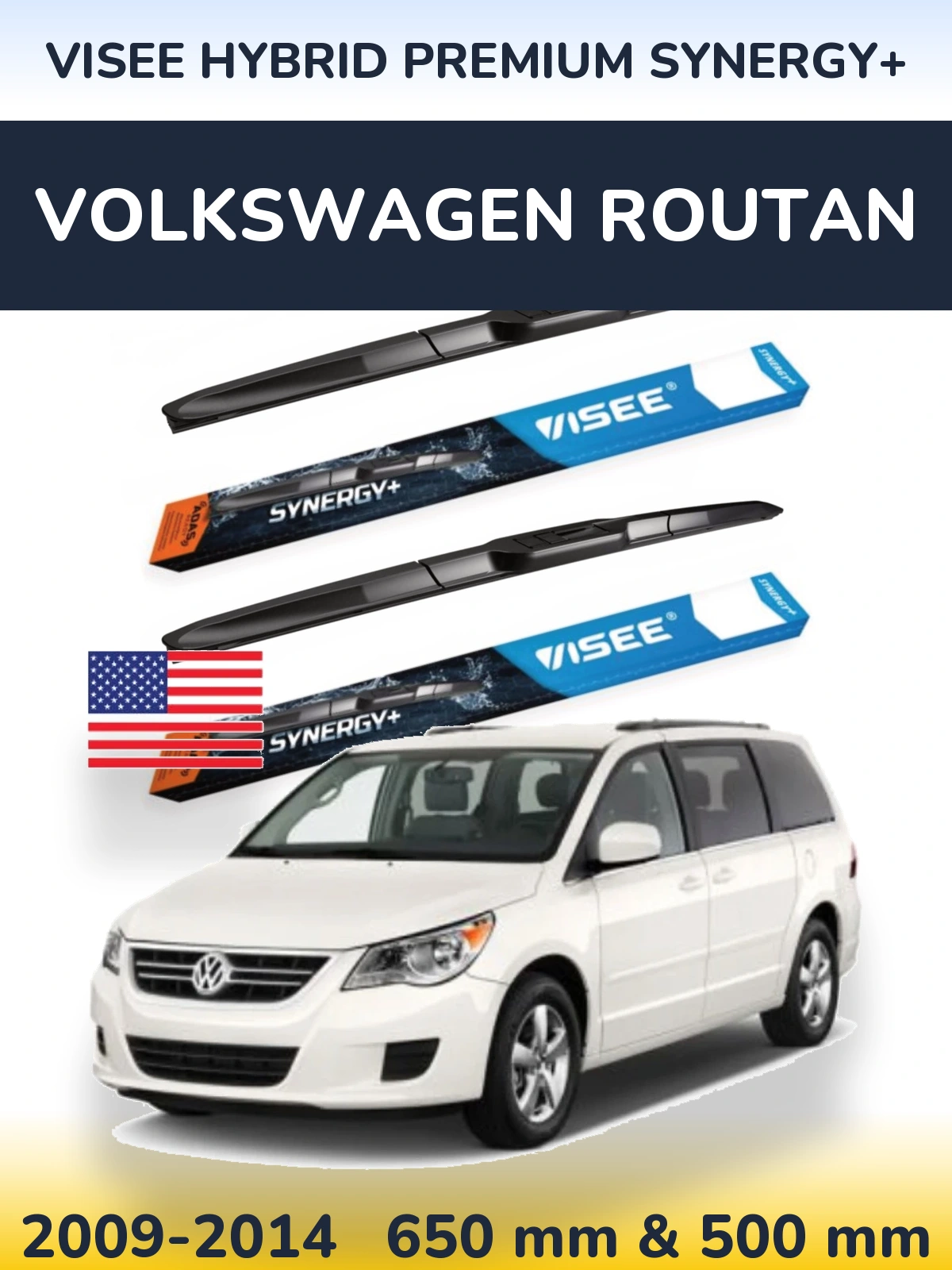 Комплект передних дворников VISEE HYBRID PREMIUM SYNERGY+ 650 & 500 мм для Volkswagen Routan 2009-2014