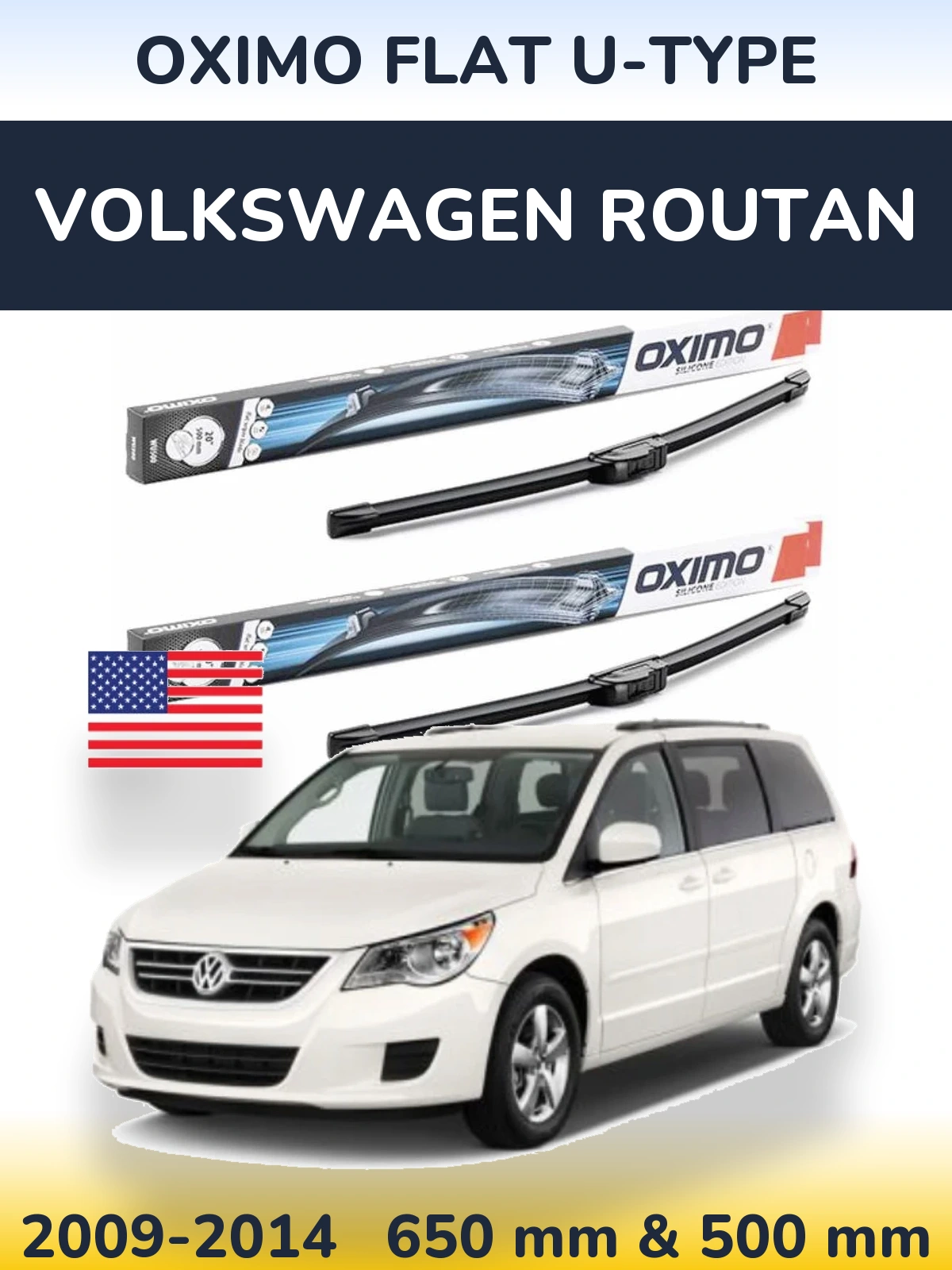 Komplet przednich wycieraczek Oximo Flat U-type 650 & 500 mm do Volkswagen Routan 2009-2014