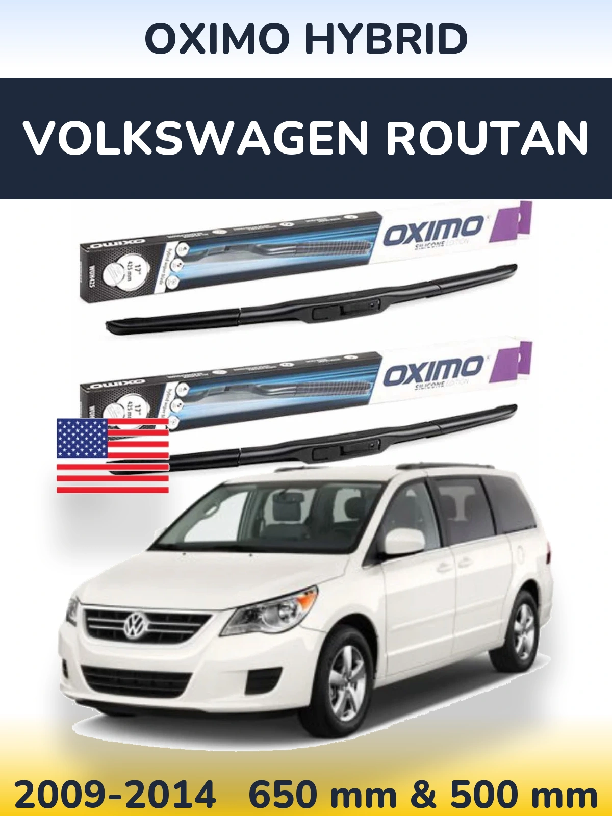 Komplet przednich wycieraczek Oximo Hybrid 650 & 500 mm do Volkswagen Routan 2009-2014