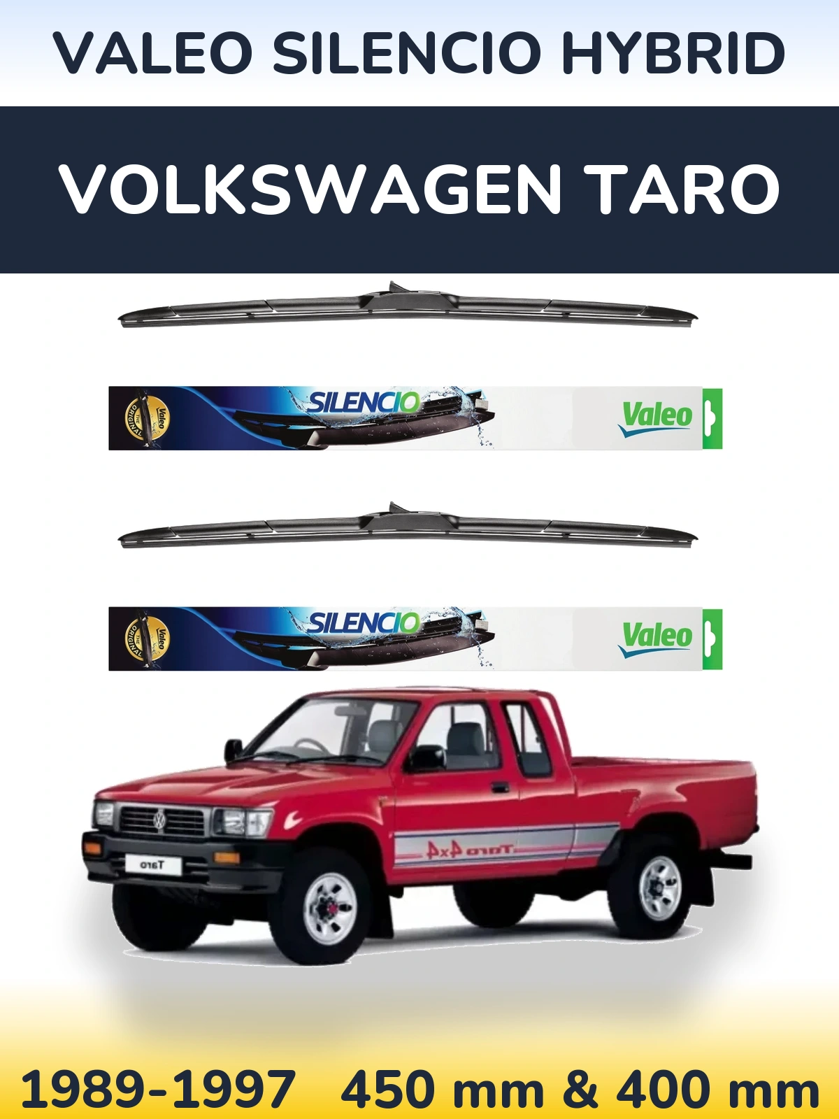 Комплект передніх щіток Valeo Silencio Hybrid 450 & 400 мм для Volkswagen Taro 1989-1997