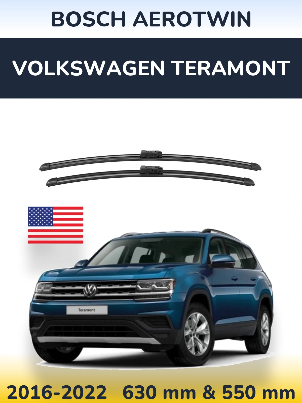Комплект передних дворников BOSCH AeroTwin 625 & 550 мм для Volkswagen Teramont 2016-2022