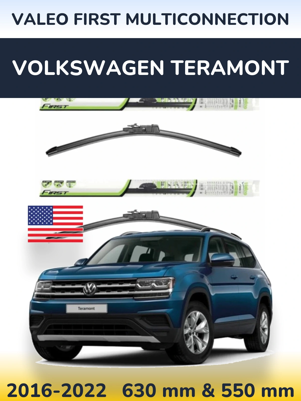 Front wiper blade set Valeo First MultiConnection 600 & 550 mm for Volkswagen Teramont 2016-2022