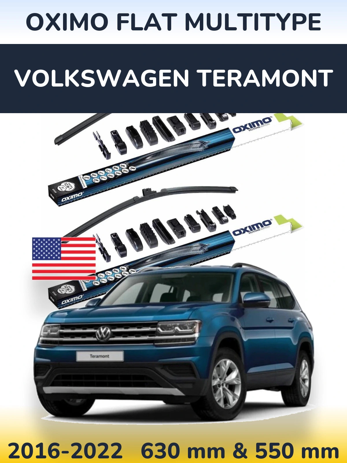 Комплект передних дворников Oximo Flat MultiТипe 600 & 550 мм для Volkswagen Teramont 2016-2022