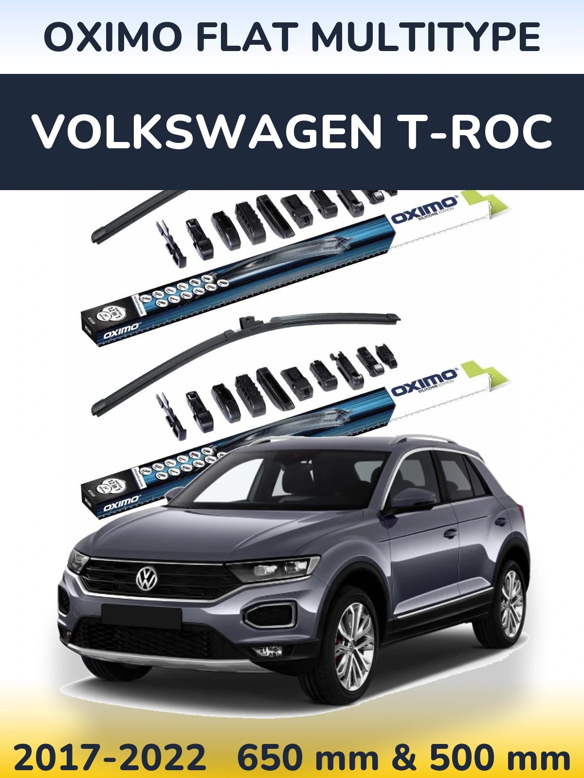 Komplet przednich wycieraczek Oximo Flat MultiType 650 & 500 mm do Volkswagen T-Roc 2017-2022