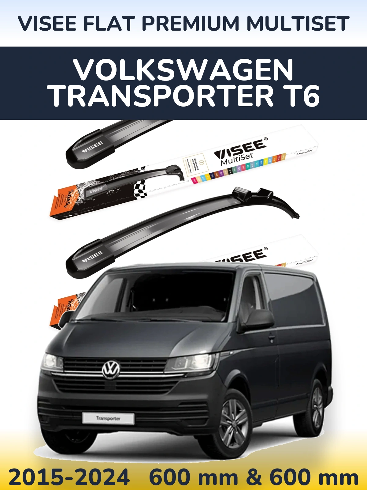 Komplet przednich wycieraczek VISEE FLAT PREMIUM MultiSet 600 & 600 mm do Volkswagen Transporter T6 2015-2024