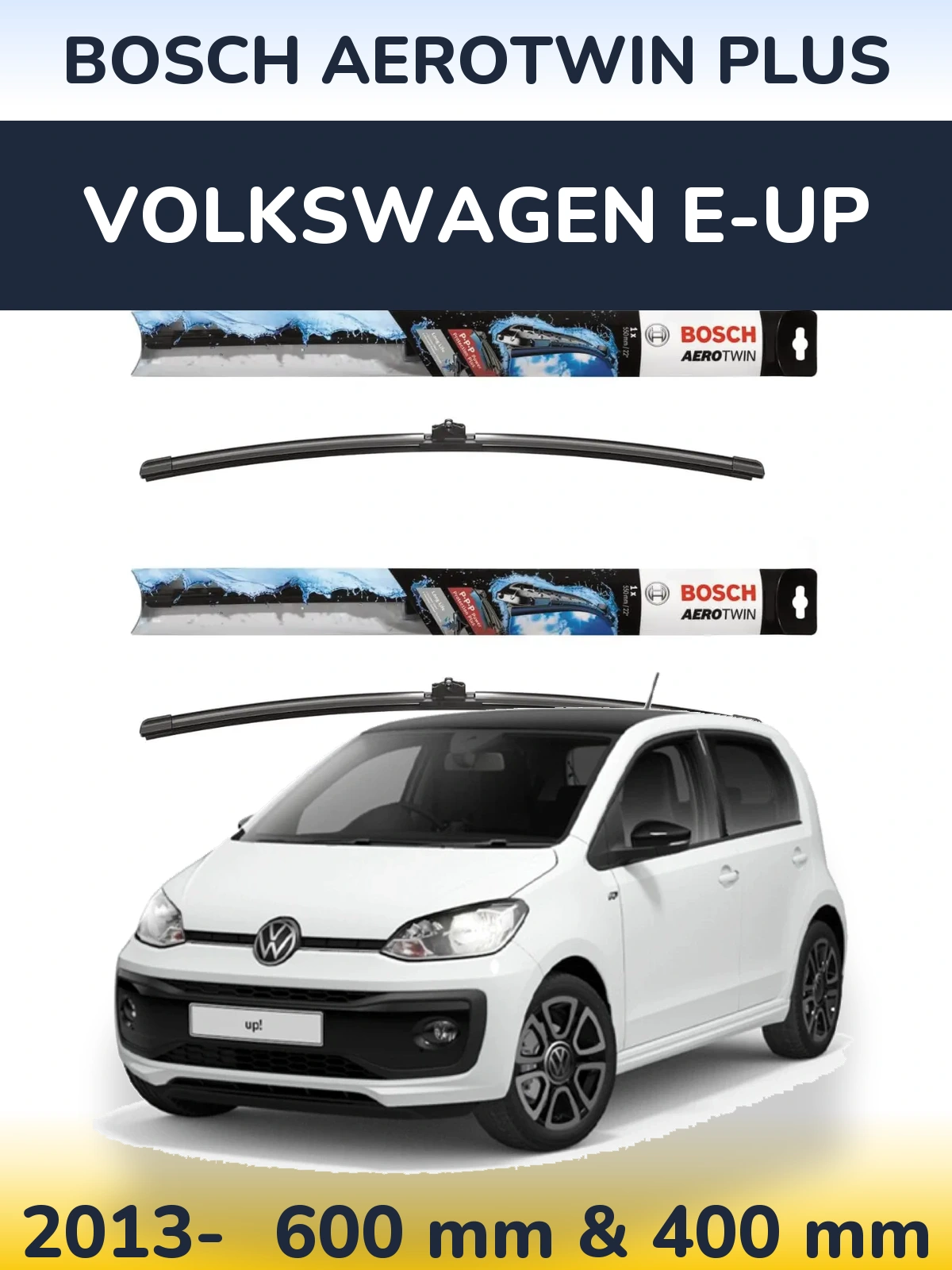 Komplet przednich wycieraczek BOSCH AeroTwin Plus 600 & 400 mm do Volkswagen e-Up 2013-2026