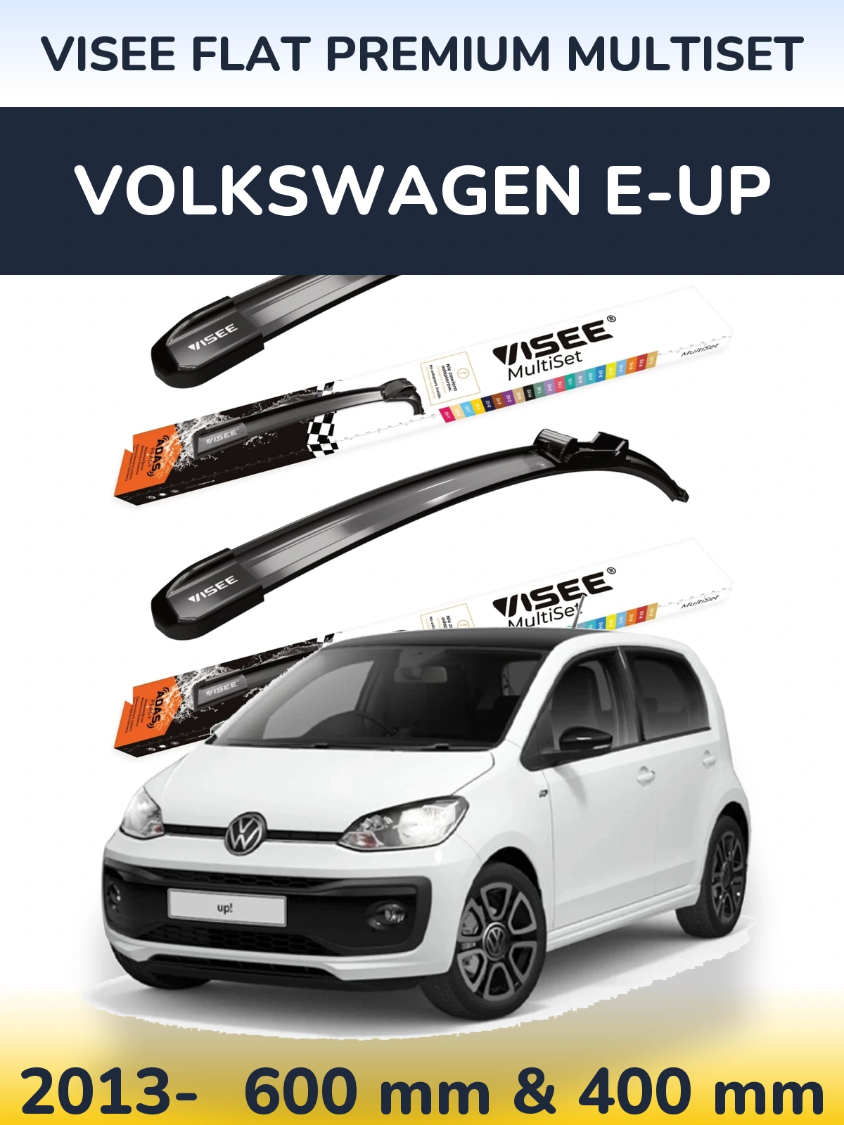 Komplet przednich wycieraczek VISEE FLAT PREMIUM MultiSet 600 & 400 mm do Volkswagen e-Up 2013-2026