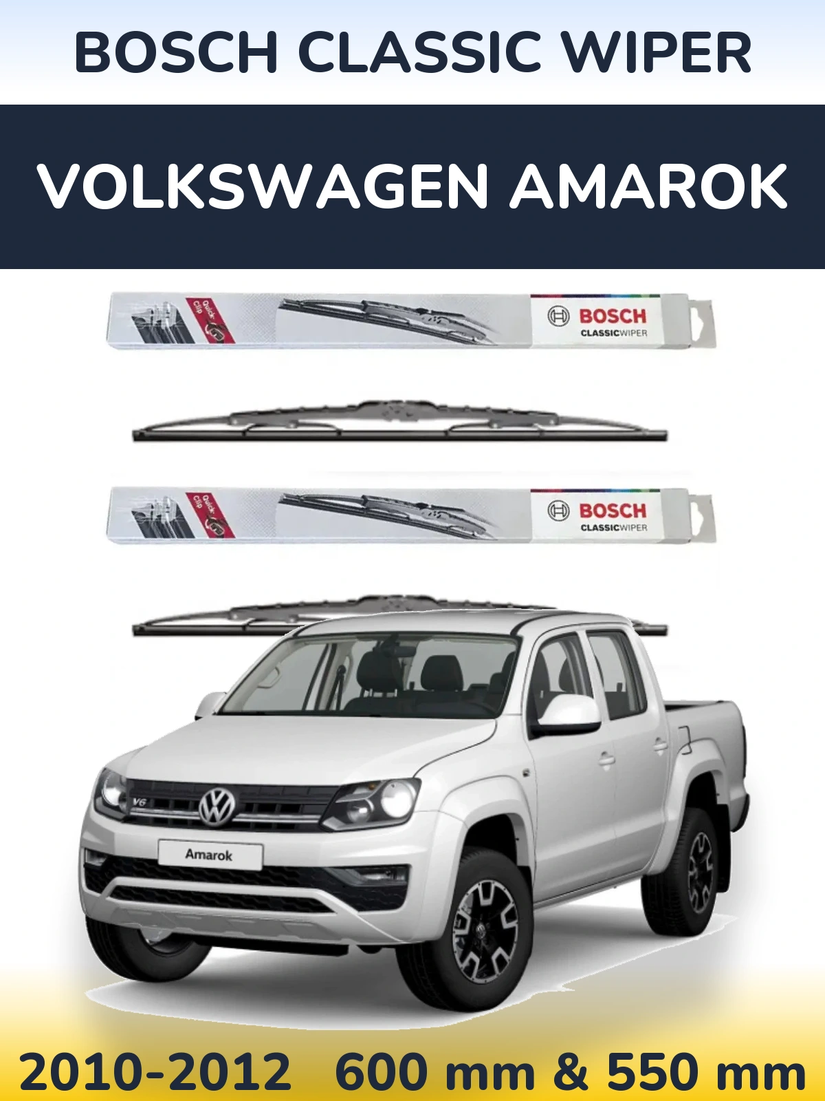 Комплект передних дворников BOSCH Classic Wiper 600 & 550 мм для Volkswagen Amarok 2010-2012