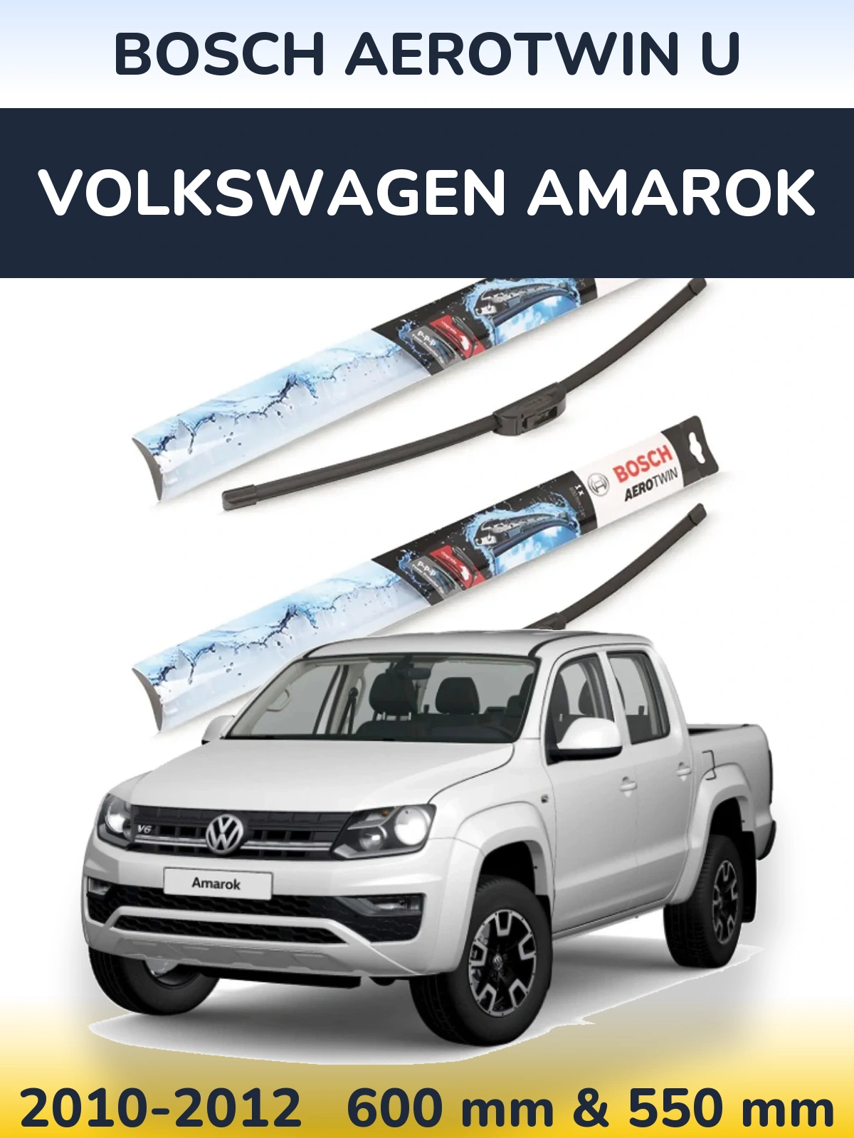 Комплект передних дворников BOSCH AeroTwin U 600 & 550 мм для Volkswagen Amarok 2010-2012