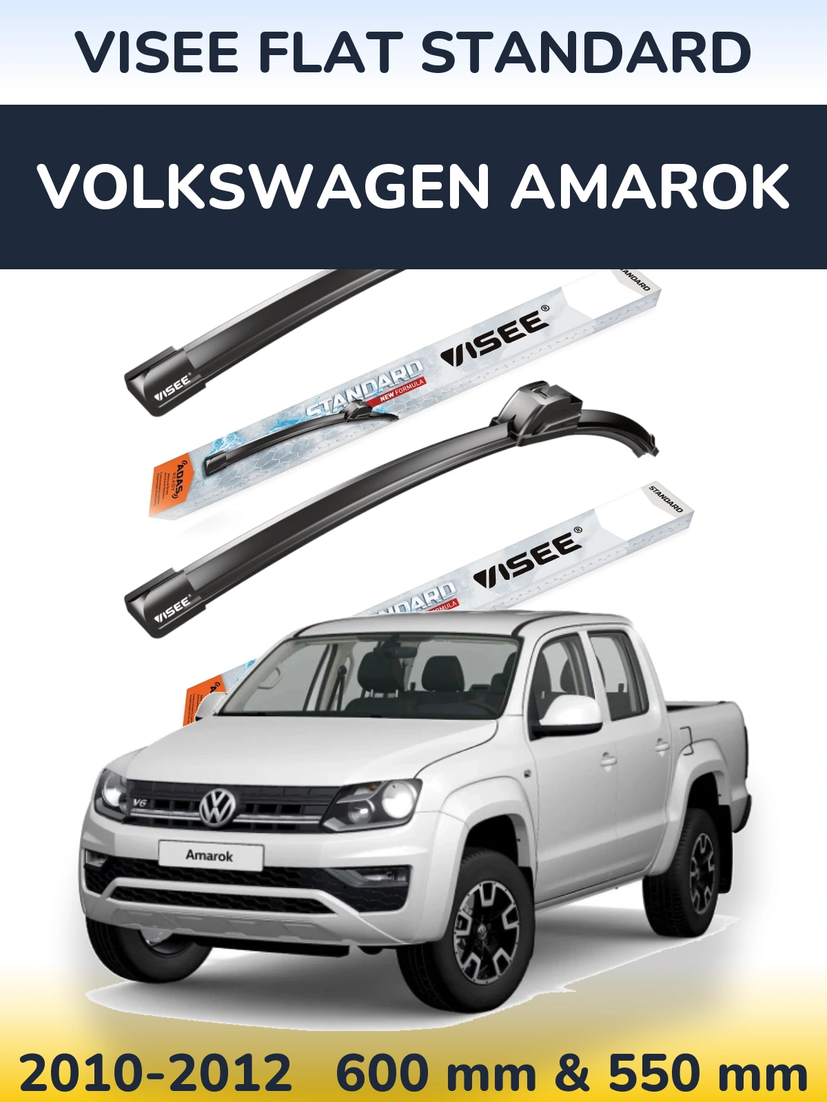 Комплект передних дворников VISEE FLAT STANDARD 600 & 550 мм для Volkswagen Amarok 2010-2012