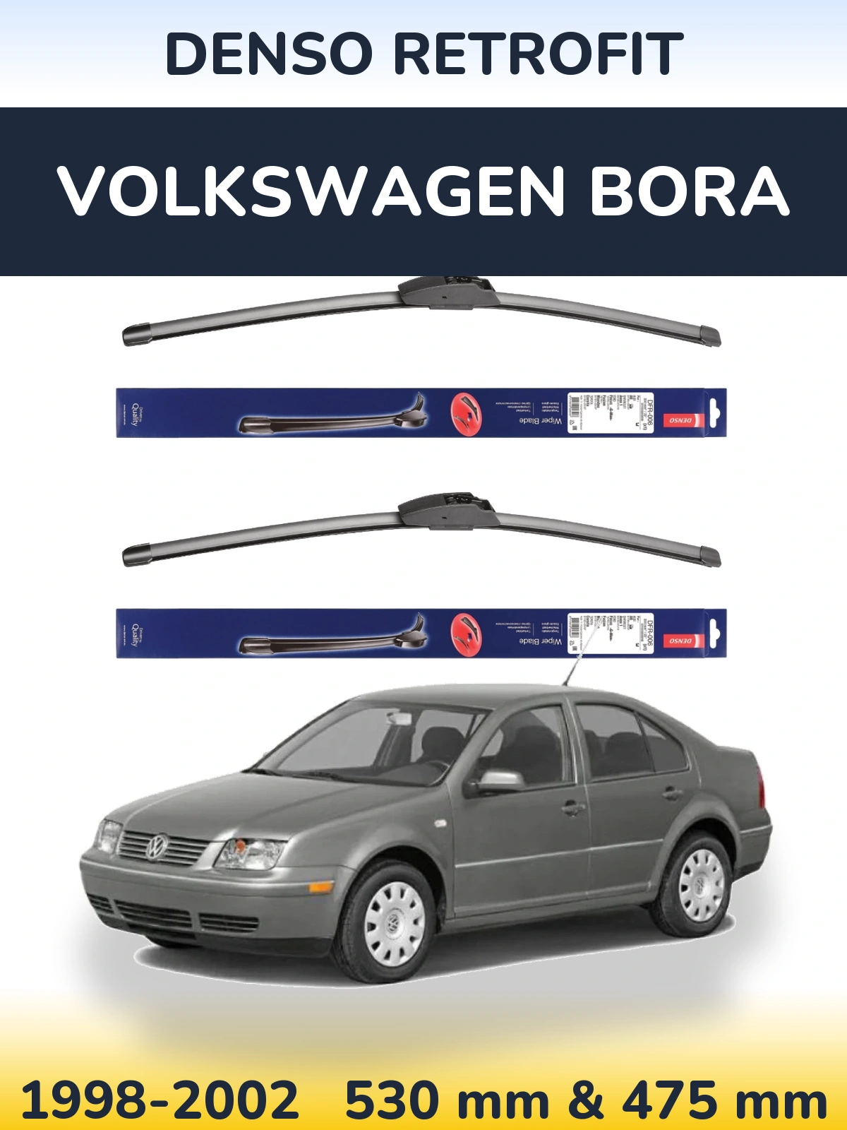Komplet przednich wycieraczek Denso Retrofit 530 & 475 mm do Volkswagen Bora 1998-2002