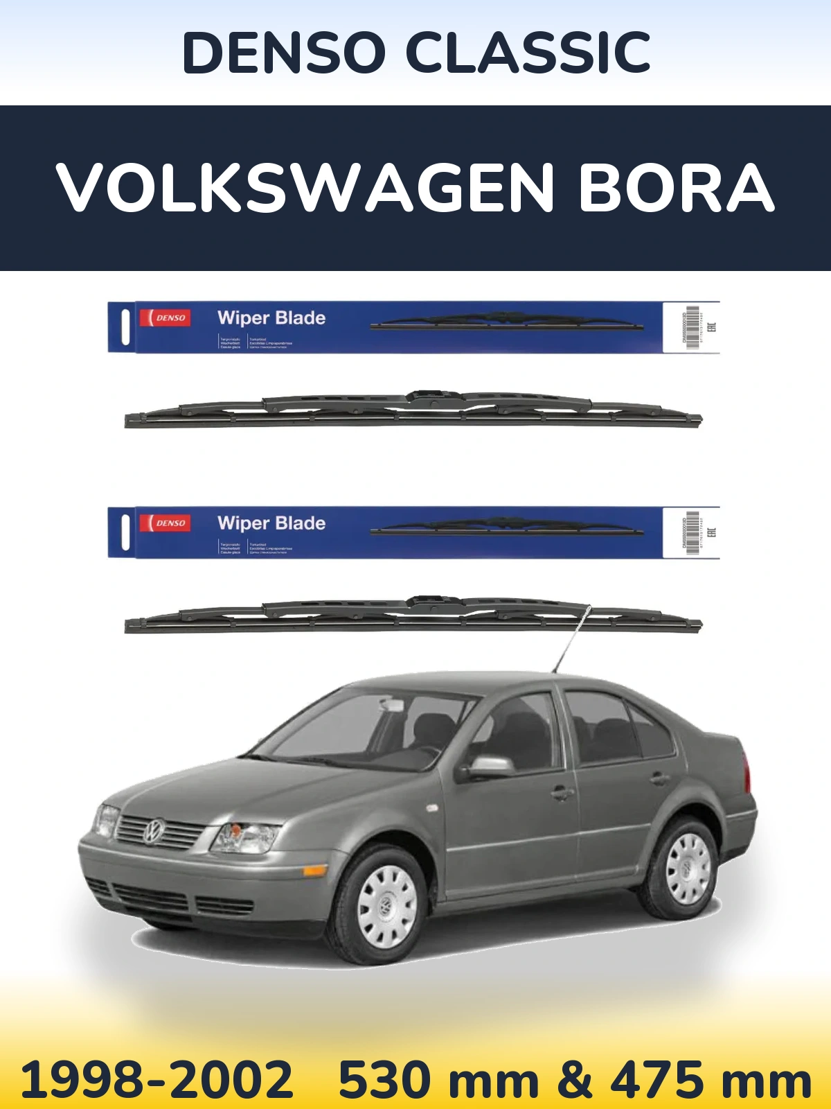 Komplet przednich wycieraczek Denso Classic 530 & 475 mm do Volkswagen Bora 1998-2002