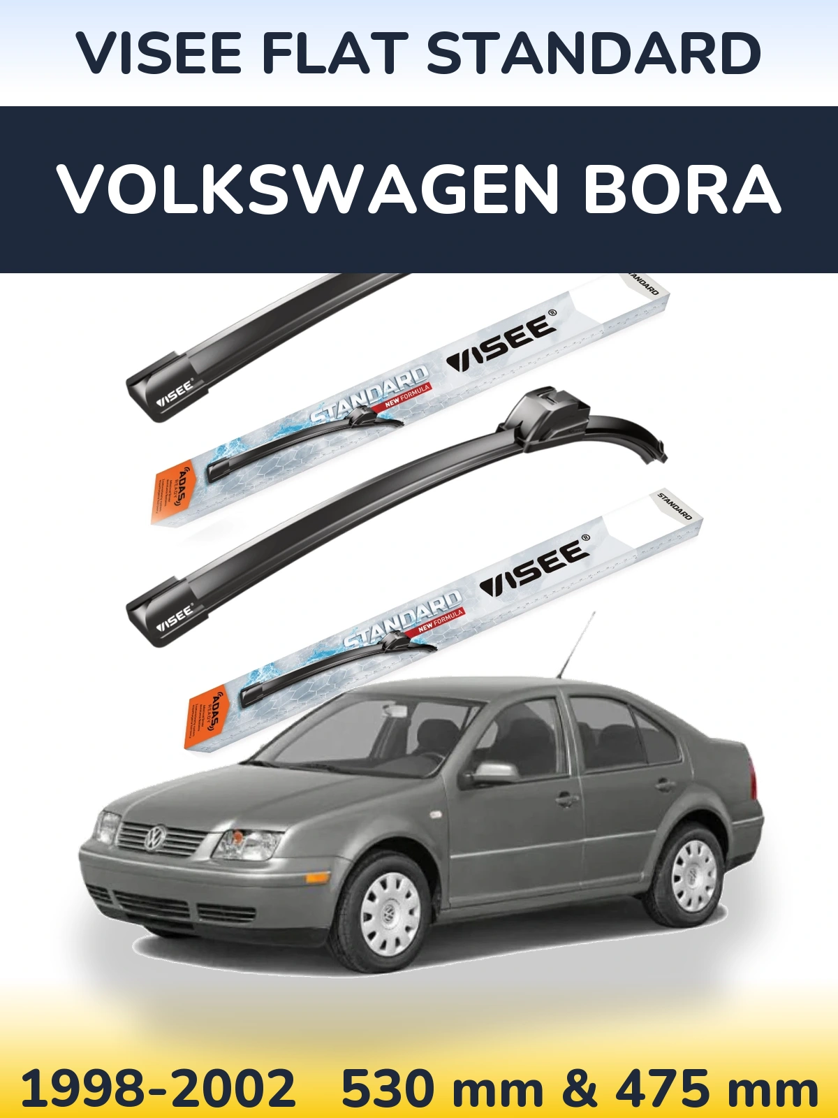 Komplet przednich wycieraczek VISEE FLAT STANDARD 530 & 475 mm do Volkswagen Bora 1998-2002
