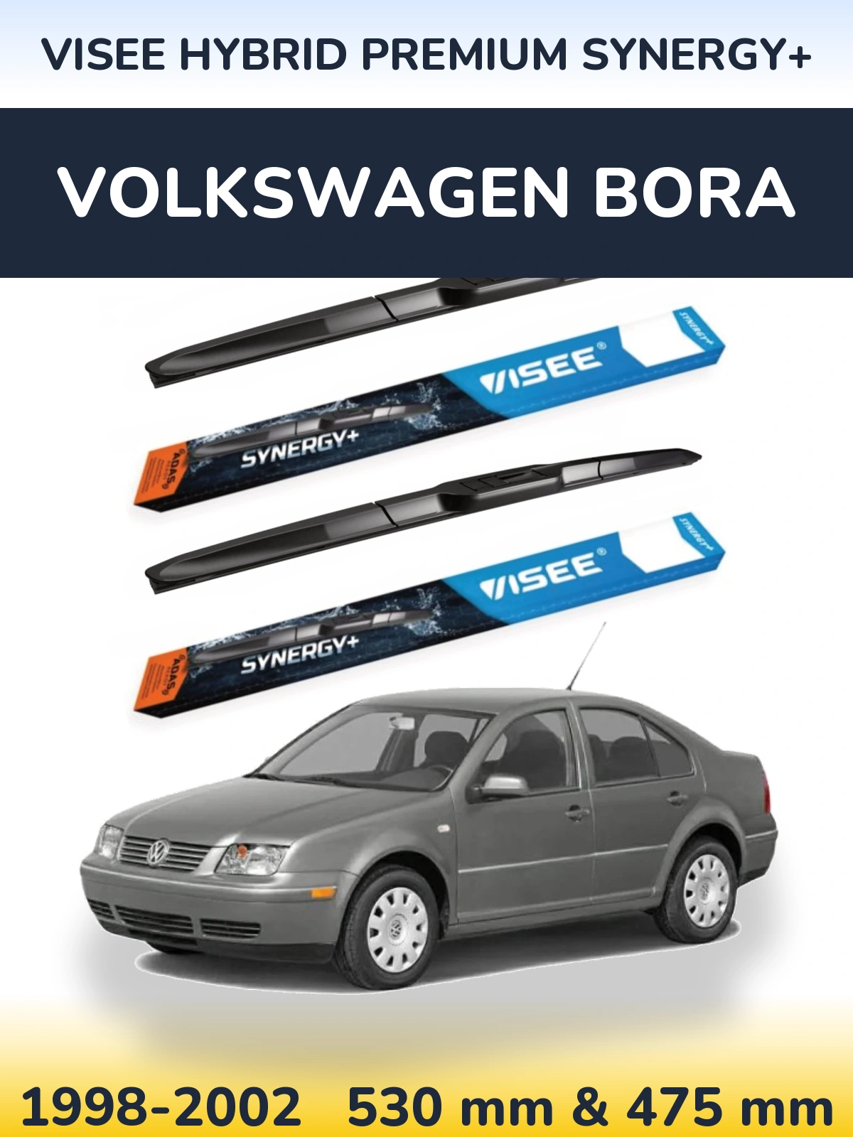 Komplet przednich wycieraczek VISEE HYBRID PREMIUM SYNERGY+ 530 & 475 mm do Volkswagen Bora 1998-2002