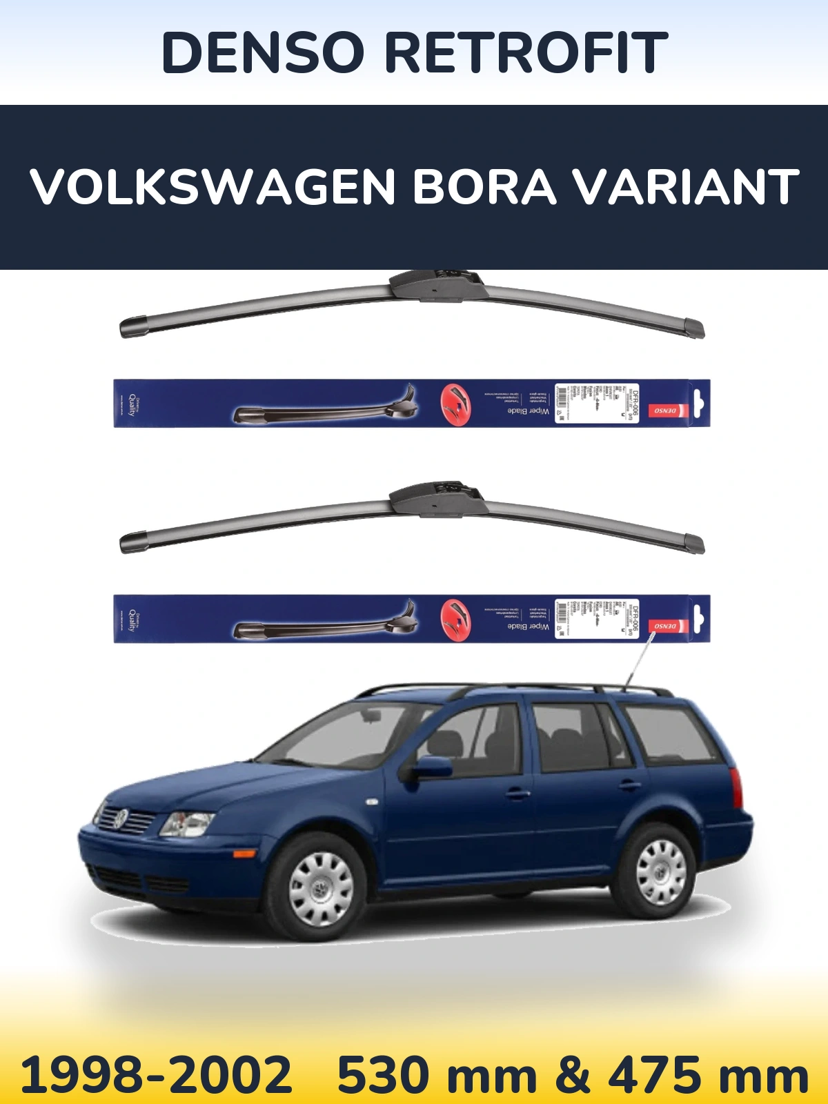 Komplet przednich wycieraczek Denso Retrofit 530 & 475 mm do Volkswagen Bora Variant 1998-2002